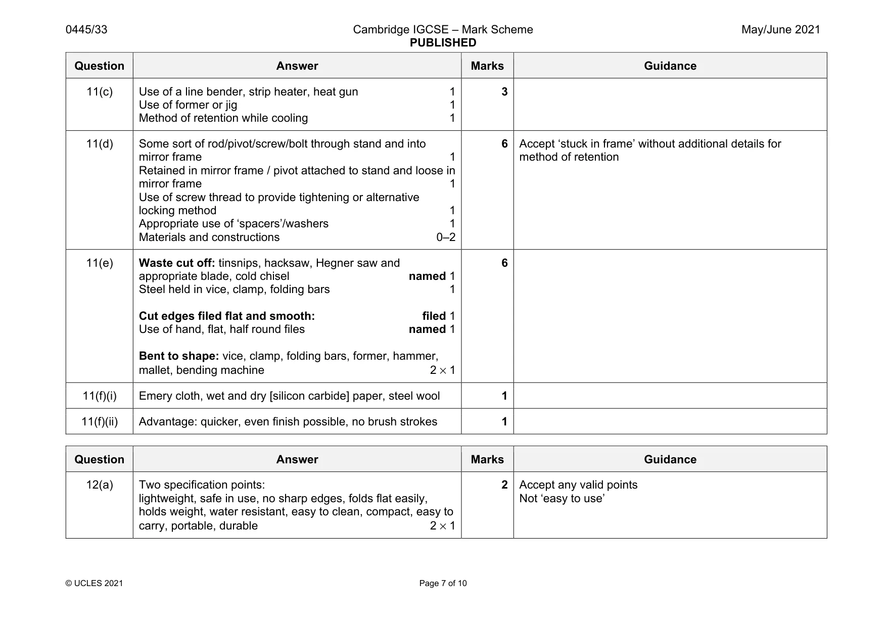 Mark scheme, page 7 of 10