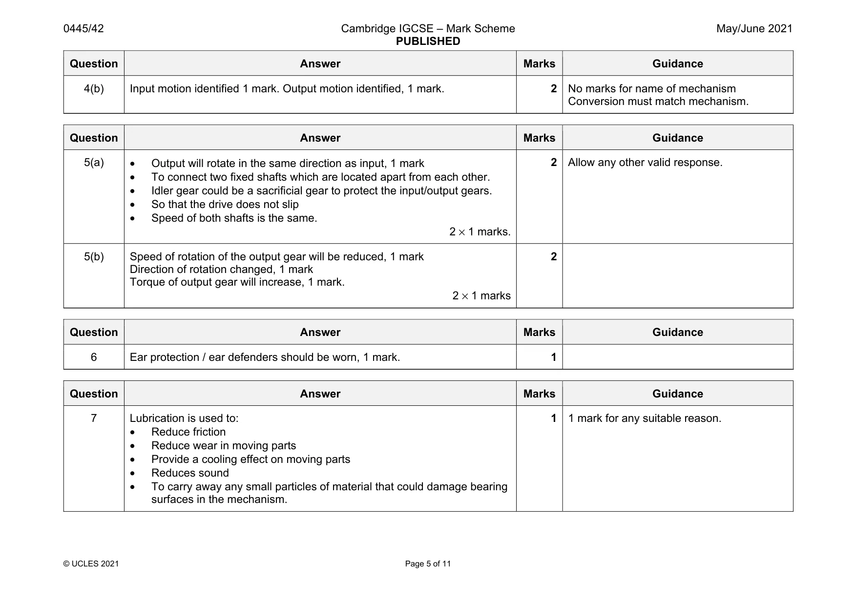 Mark scheme, page 5 of 11