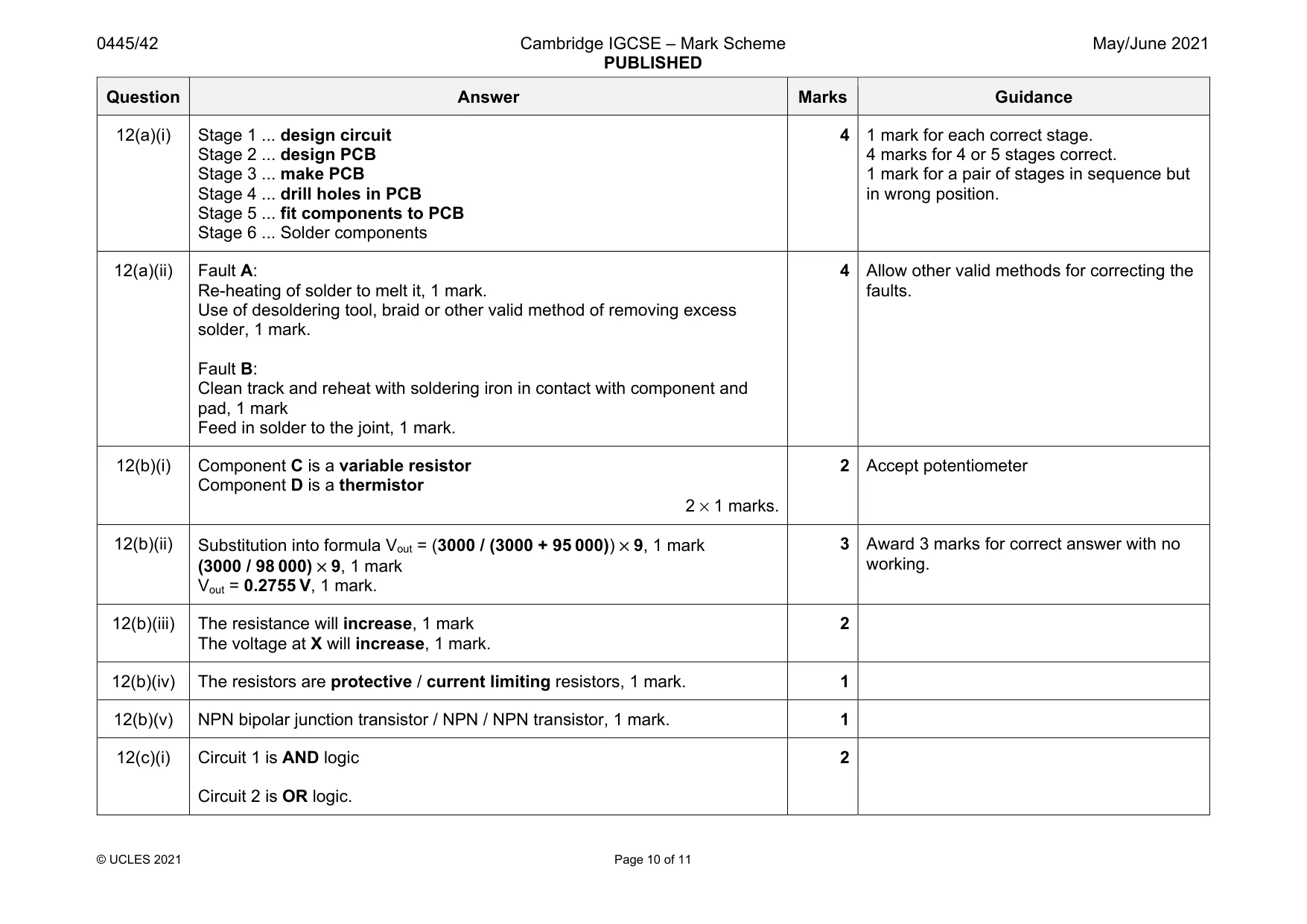 Mark scheme, page 10 of 11