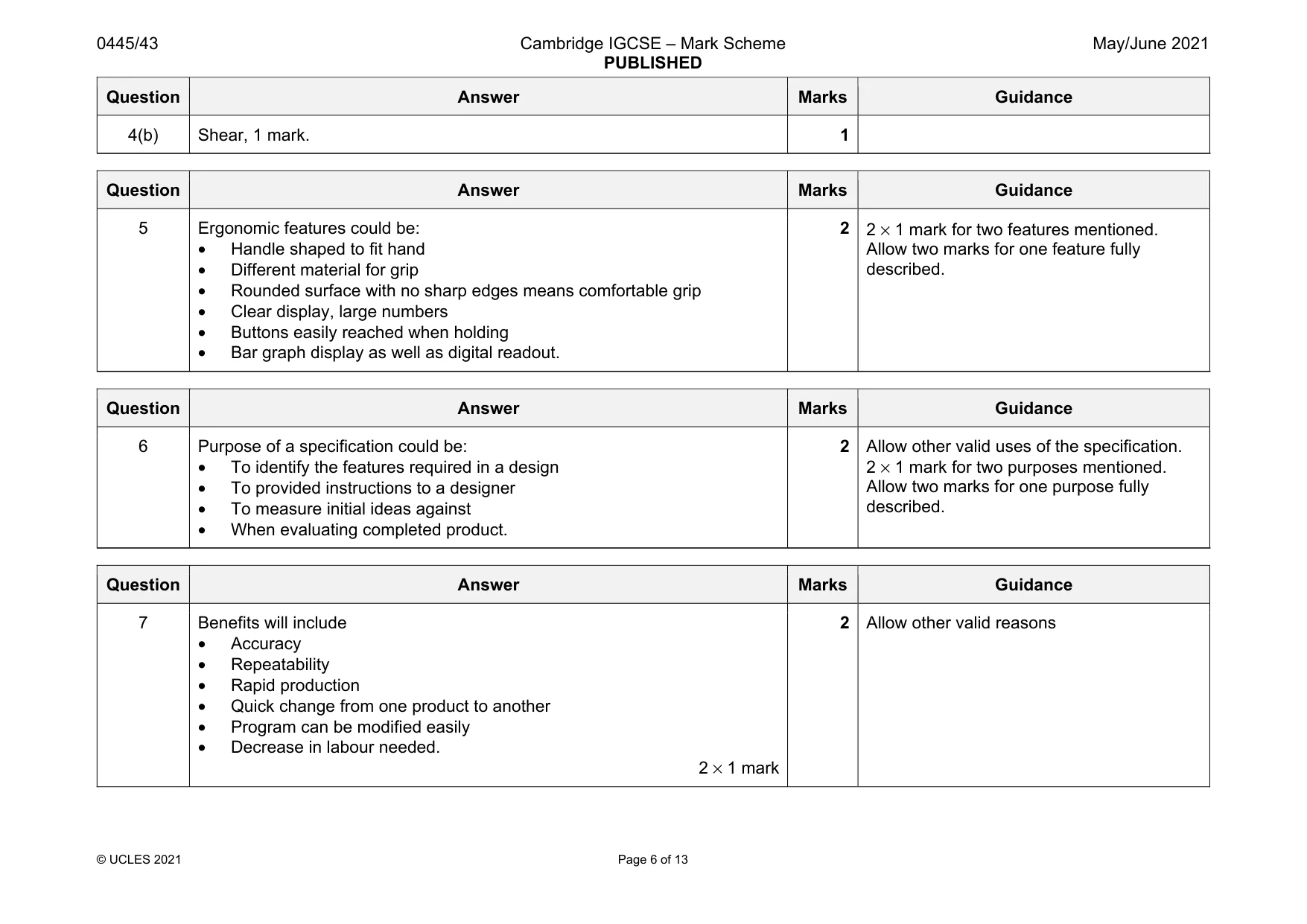 Mark scheme, page 6 of 13