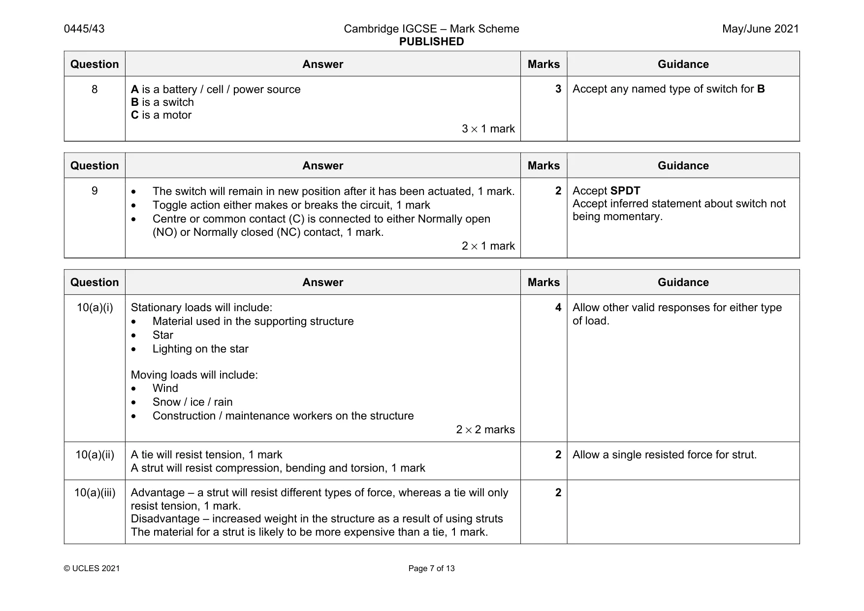 Mark scheme, page 7 of 13