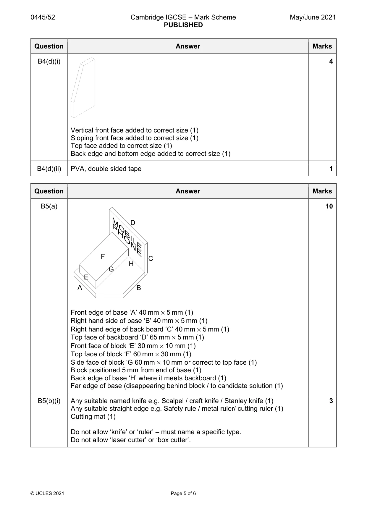 Mark scheme, page 5 of 6