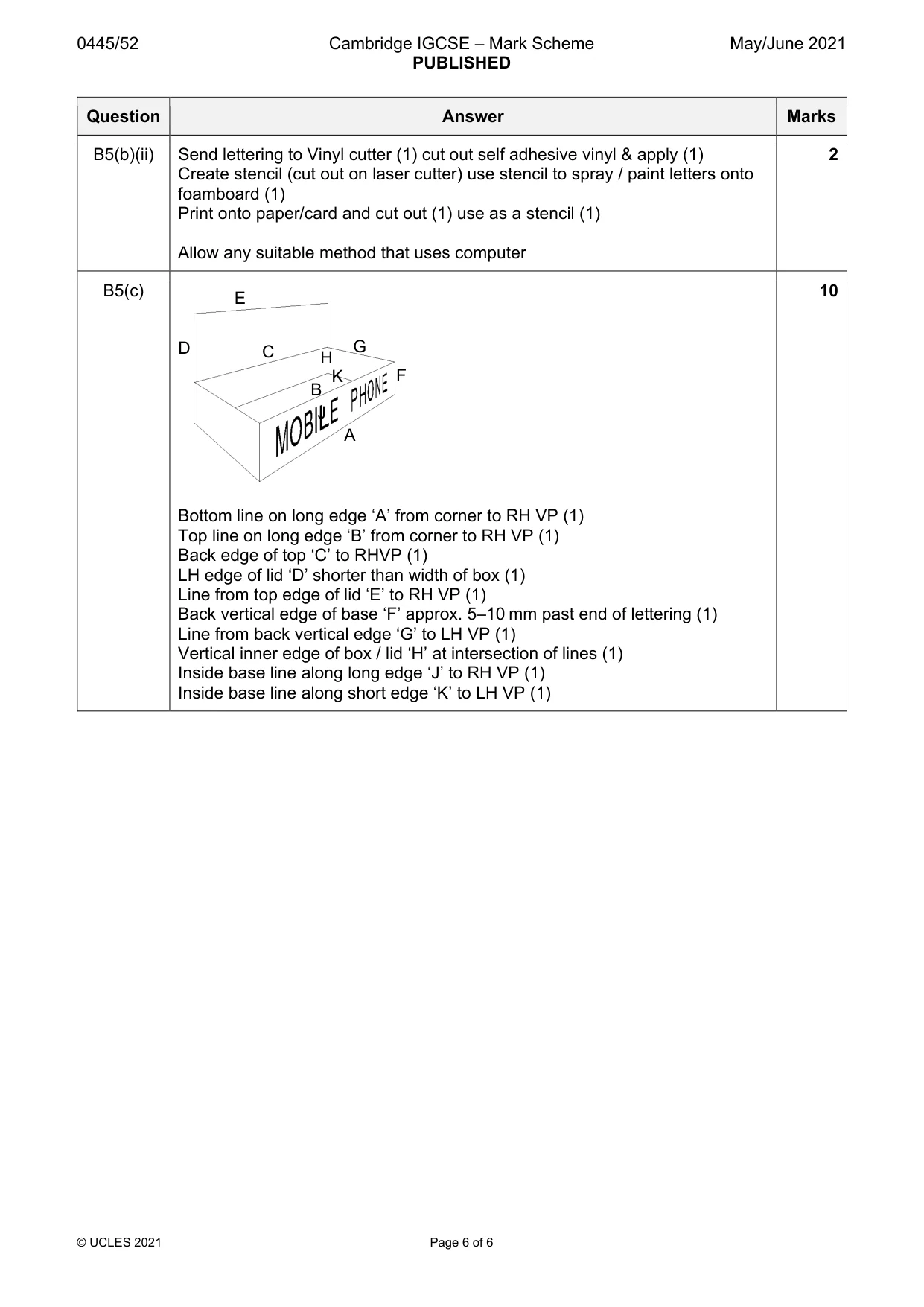 Mark scheme, page 6 of 6