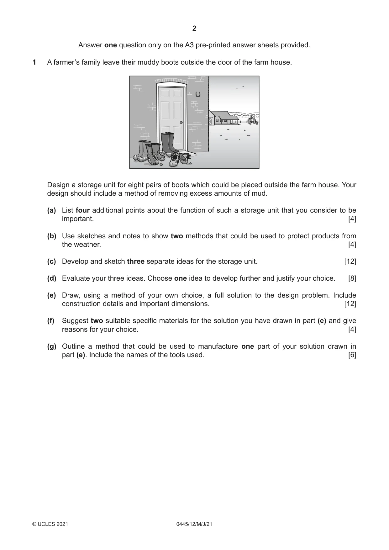 Cambridge IGCSE Design and Technology 0445 2021 May/June Paper 1 · Variant 2 question paper, page 2 of 4