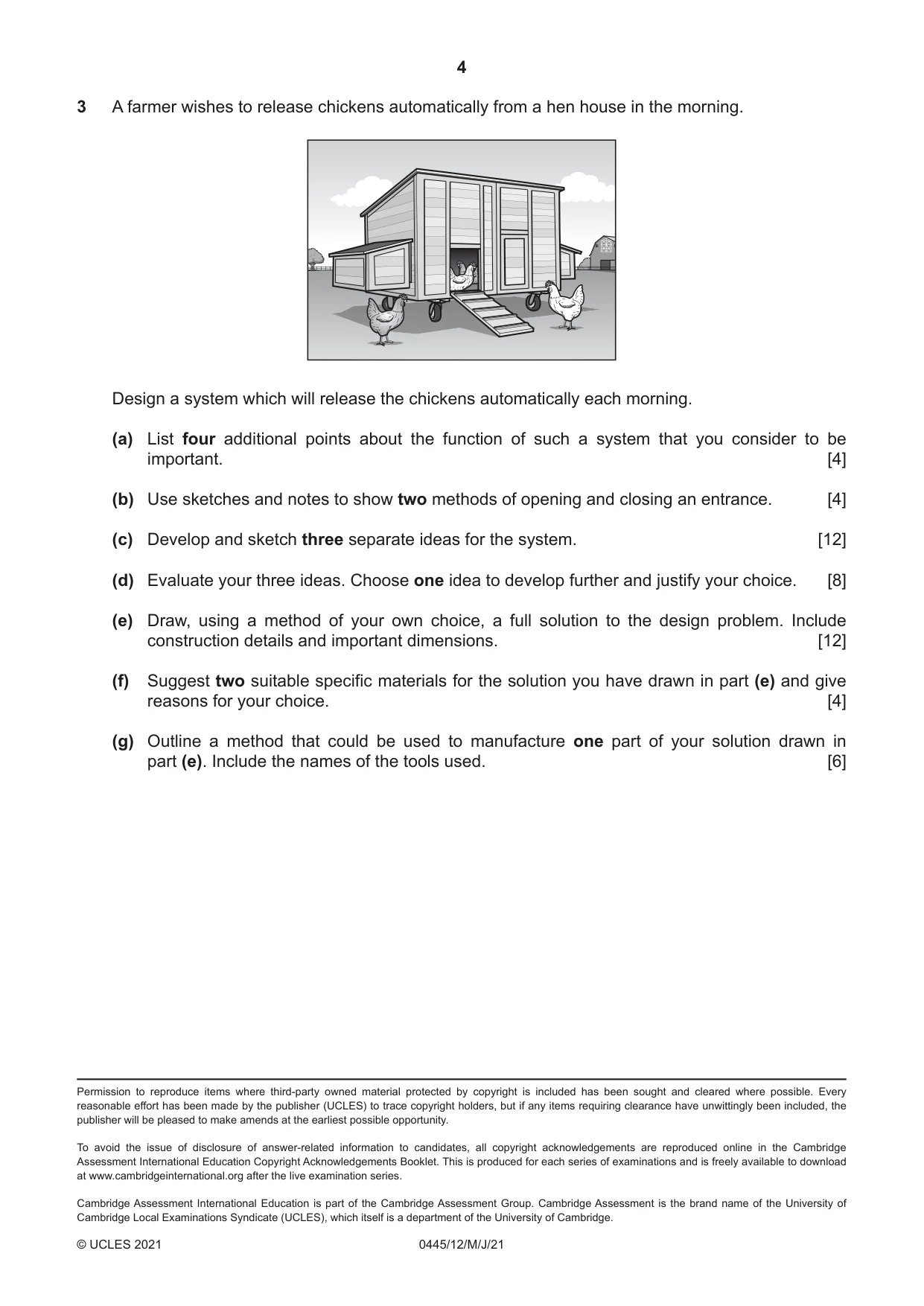 Cambridge IGCSE Design and Technology 0445 2021 May/June Paper 1 · Variant 2 question paper, page 4 of 4