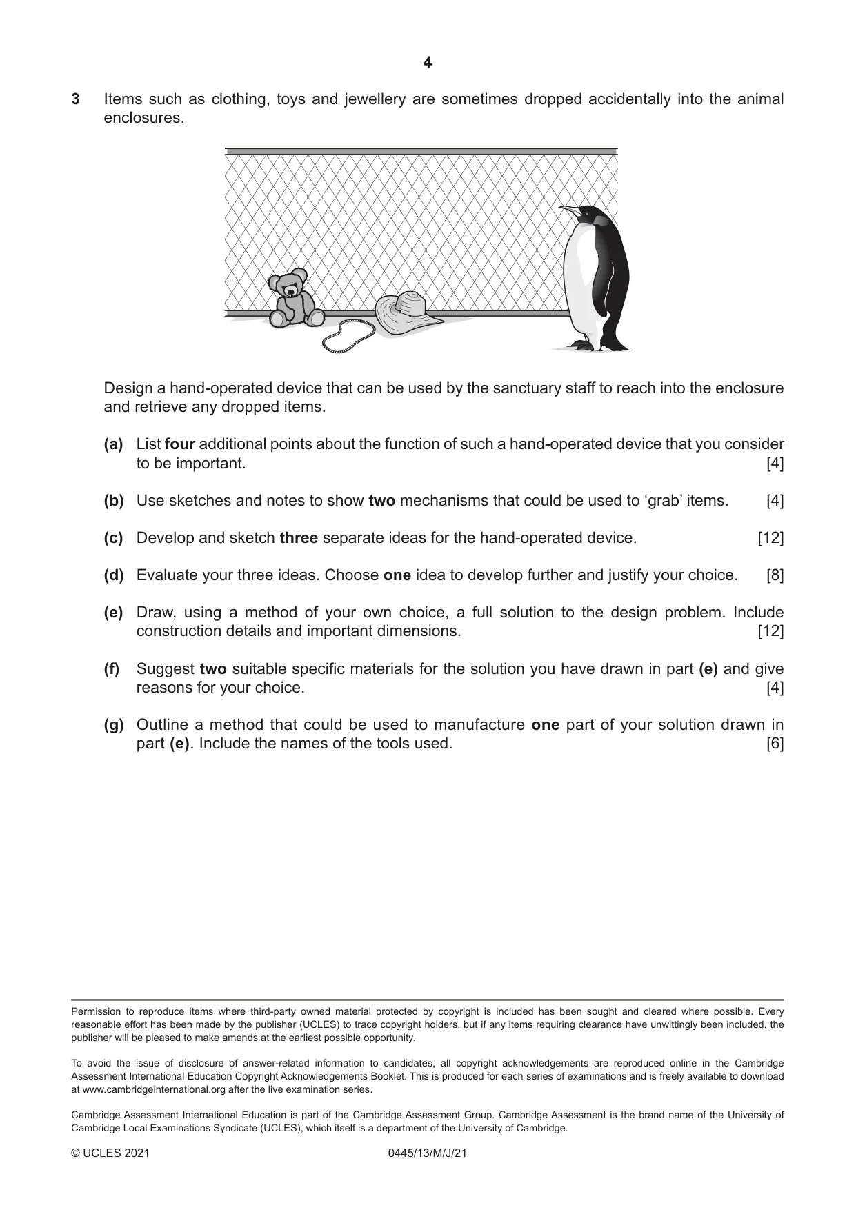 Cambridge IGCSE Design and Technology 0445 2021 May/June Paper 1 · Variant 3 question paper, page 4 of 4