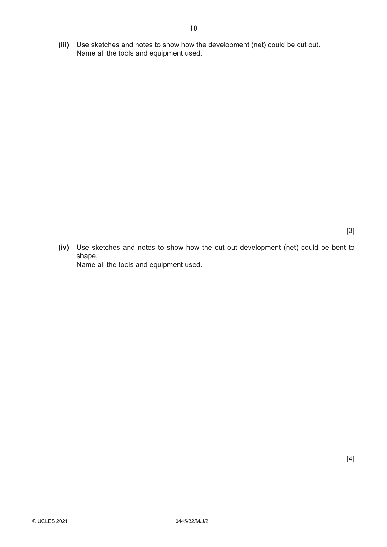 Cambridge IGCSE Design and Technology 0445 2021 May/June Paper 3 · Variant 2 question paper, page 10 of 24