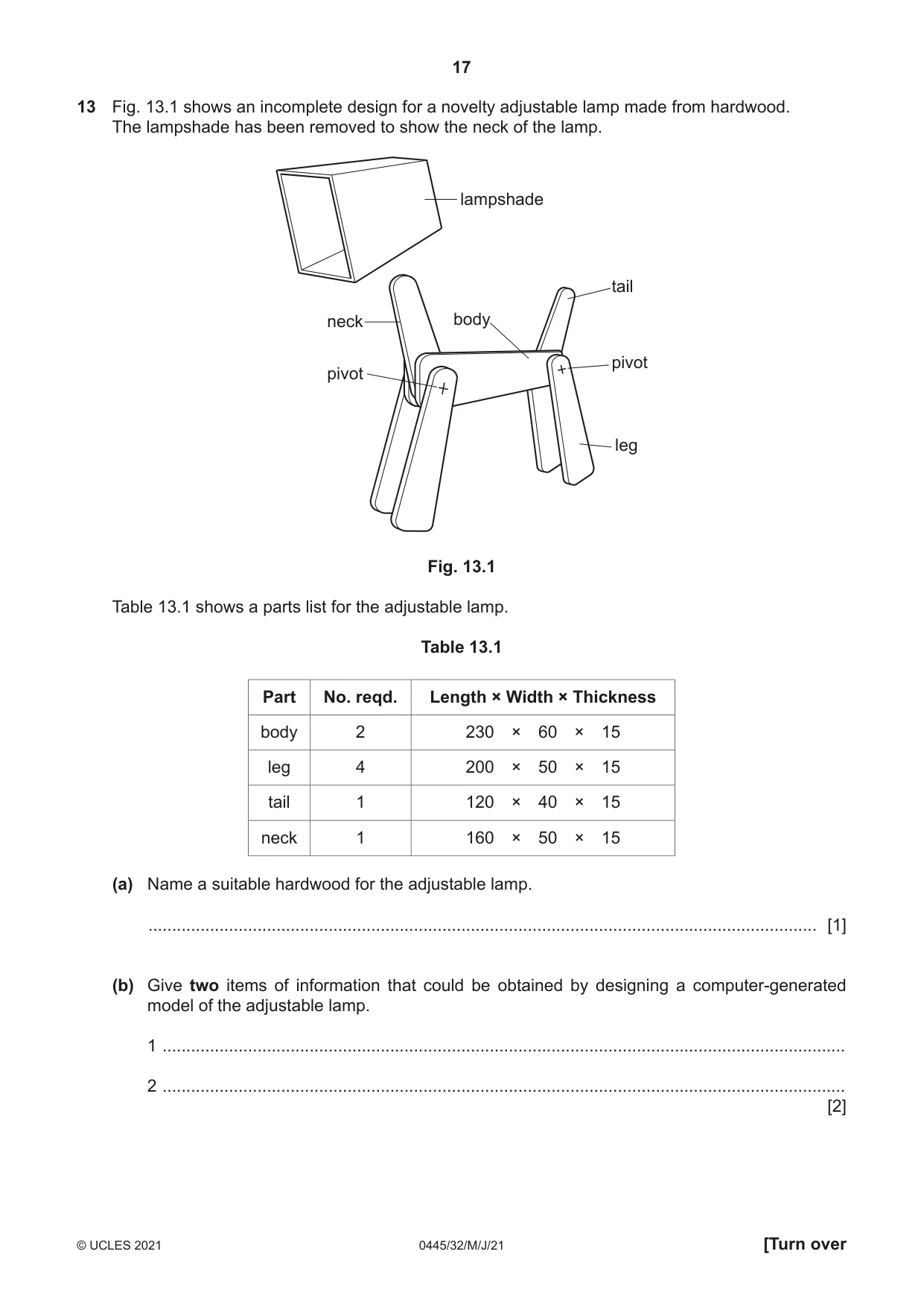 Cambridge IGCSE Design and Technology 0445 2021 May/June Paper 3 · Variant 2 question paper, page 17 of 24