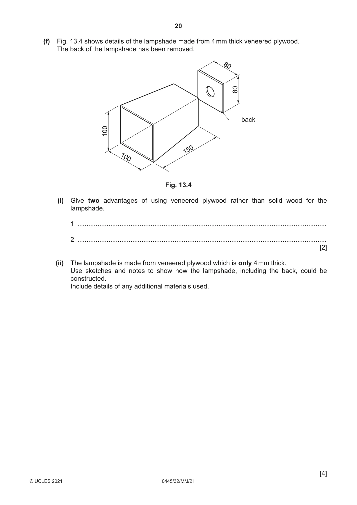 Cambridge IGCSE Design and Technology 0445 2021 May/June Paper 3 · Variant 2 question paper, page 20 of 24