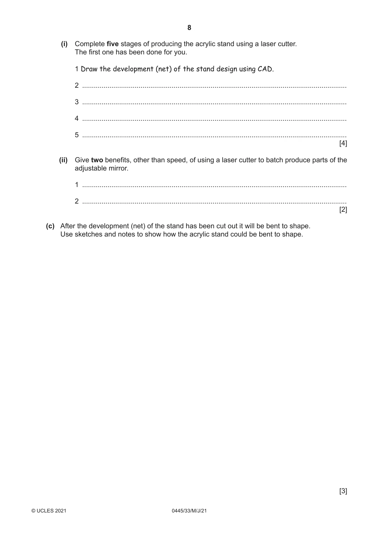 Cambridge IGCSE Design and Technology 0445 2021 May/June Paper 3 · Variant 3 question paper, page 8 of 20