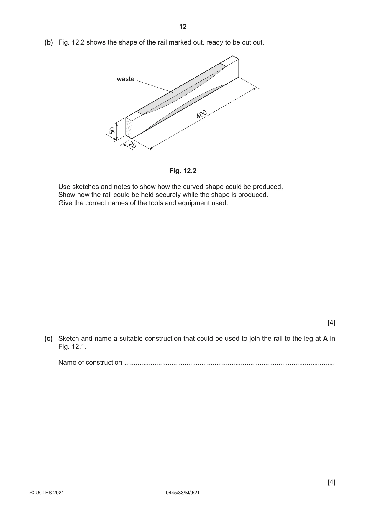 Cambridge IGCSE Design and Technology 0445 2021 May/June Paper 3 · Variant 3 question paper, page 12 of 20
