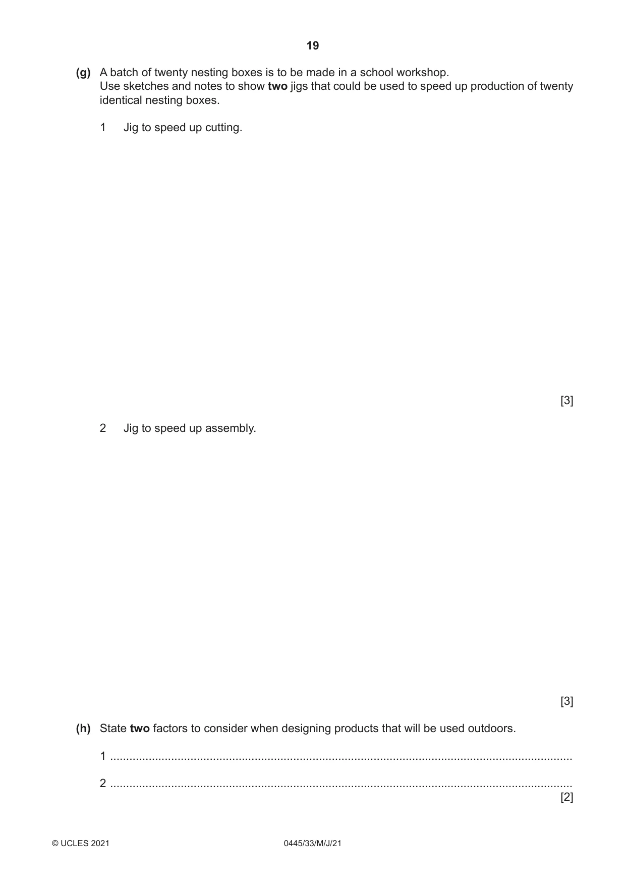 Cambridge IGCSE Design and Technology 0445 2021 May/June Paper 3 · Variant 3 question paper, page 19 of 20