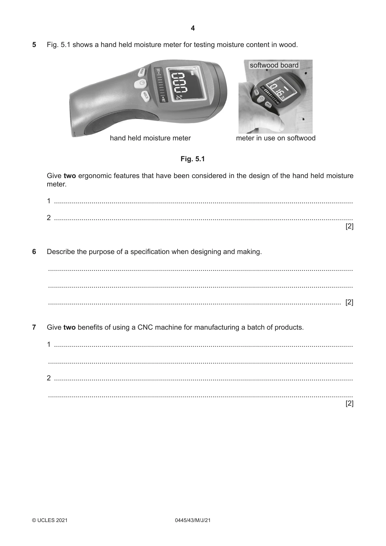 Cambridge IGCSE Design and Technology 0445 2021 May/June Paper 4 · Variant 3 question paper, page 4 of 20