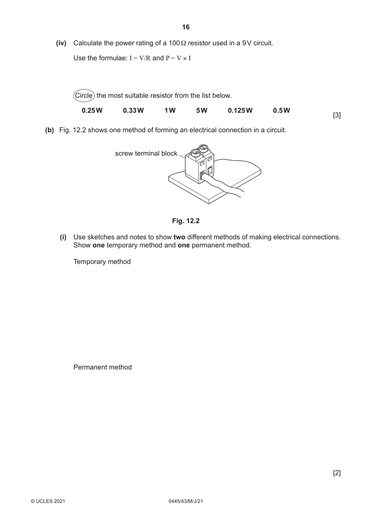 Cambridge IGCSE Design and Technology 0445 2021 May/June Paper 4 · Variant 3 question paper, page 16 of 20