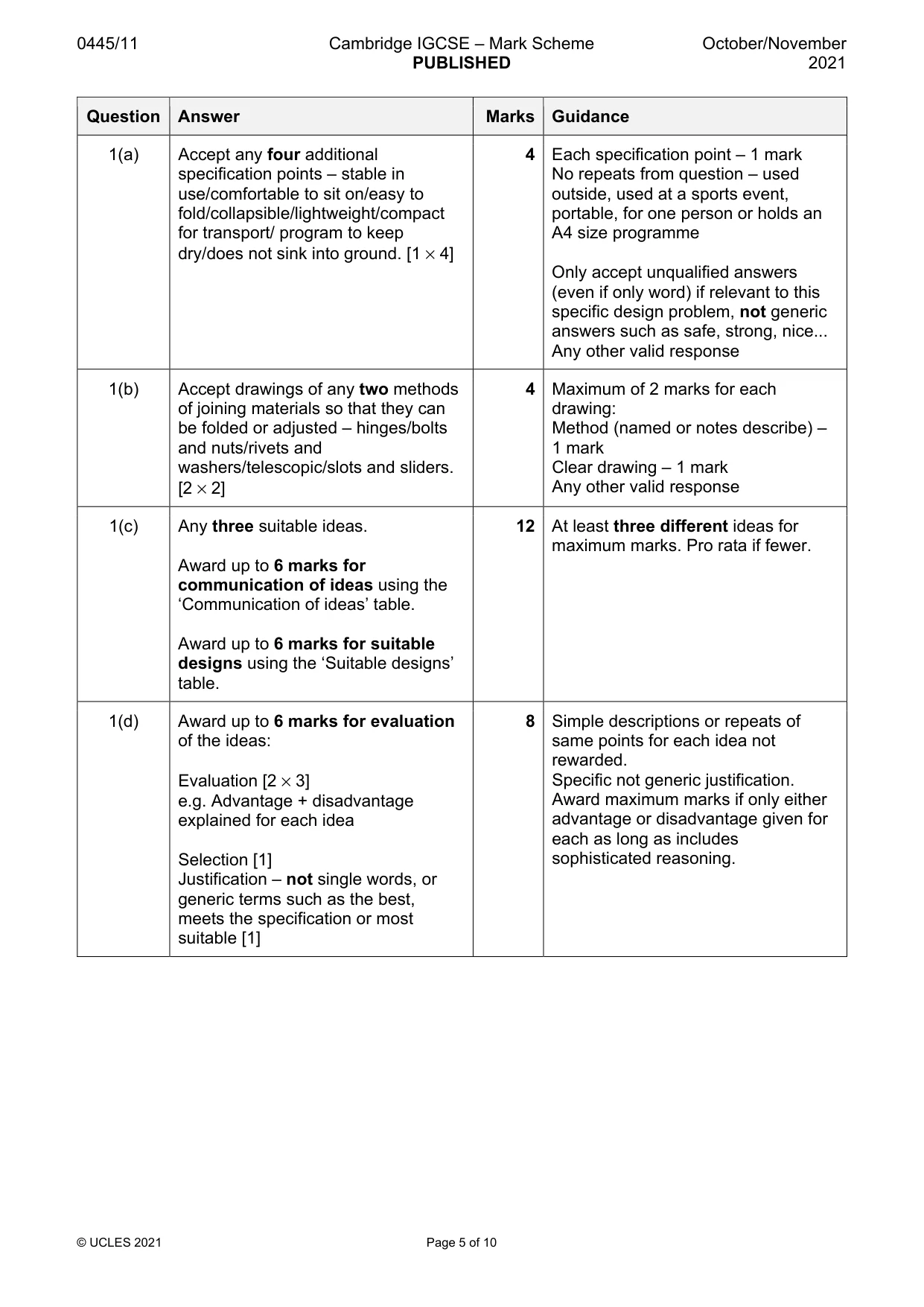 Mark scheme, page 5 of 10