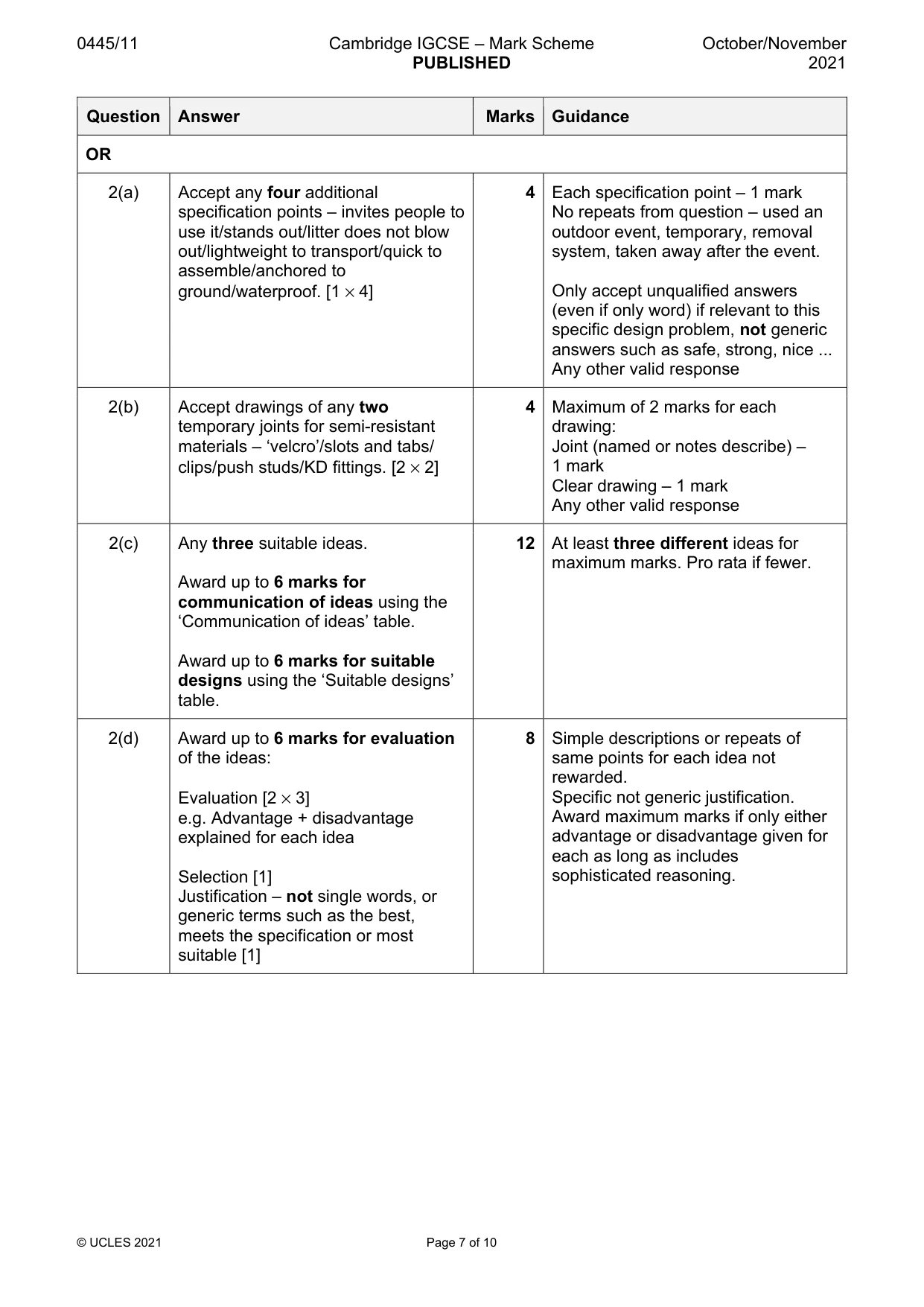 Mark scheme, page 7 of 10