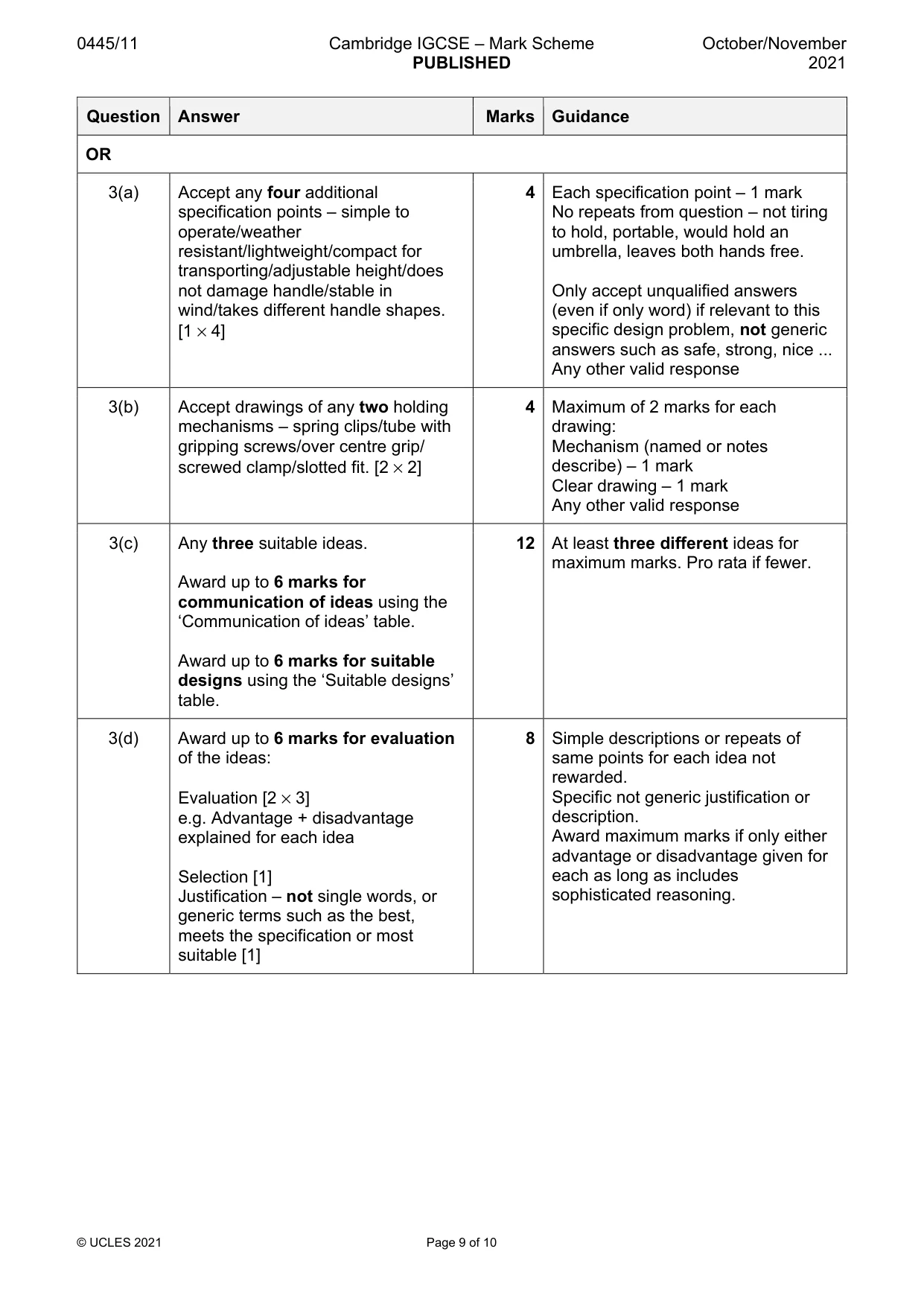 Mark scheme, page 9 of 10