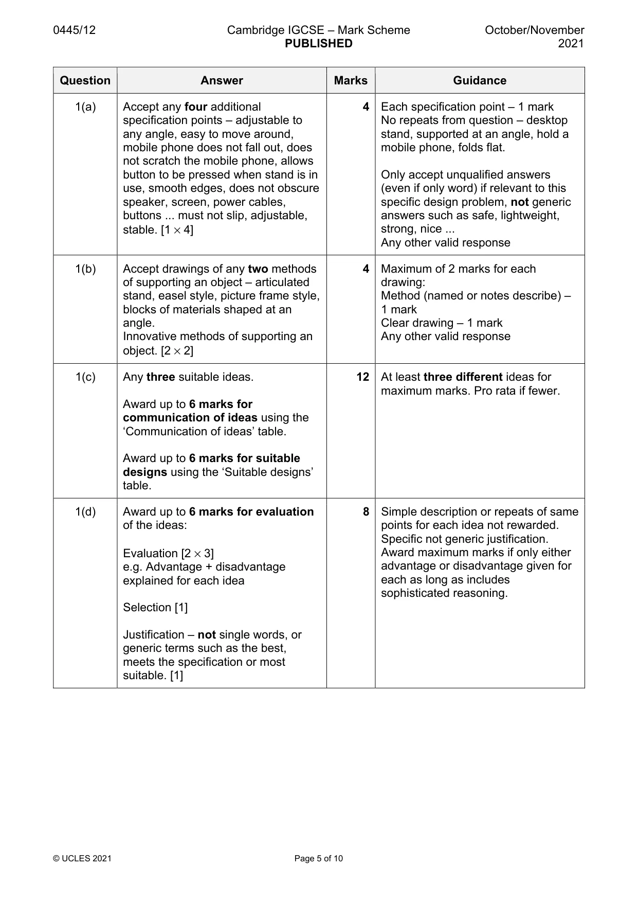 Mark scheme, page 5 of 10