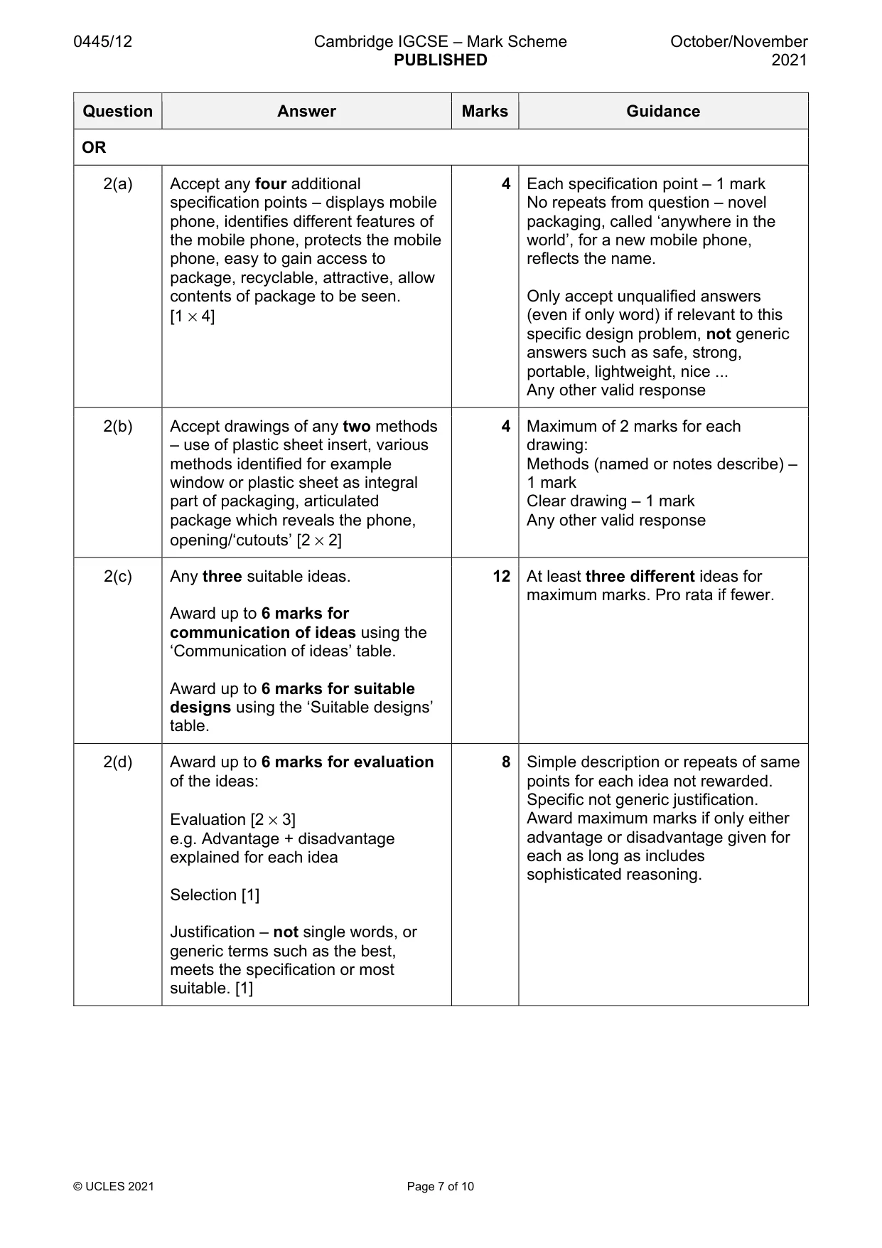 Mark scheme, page 7 of 10