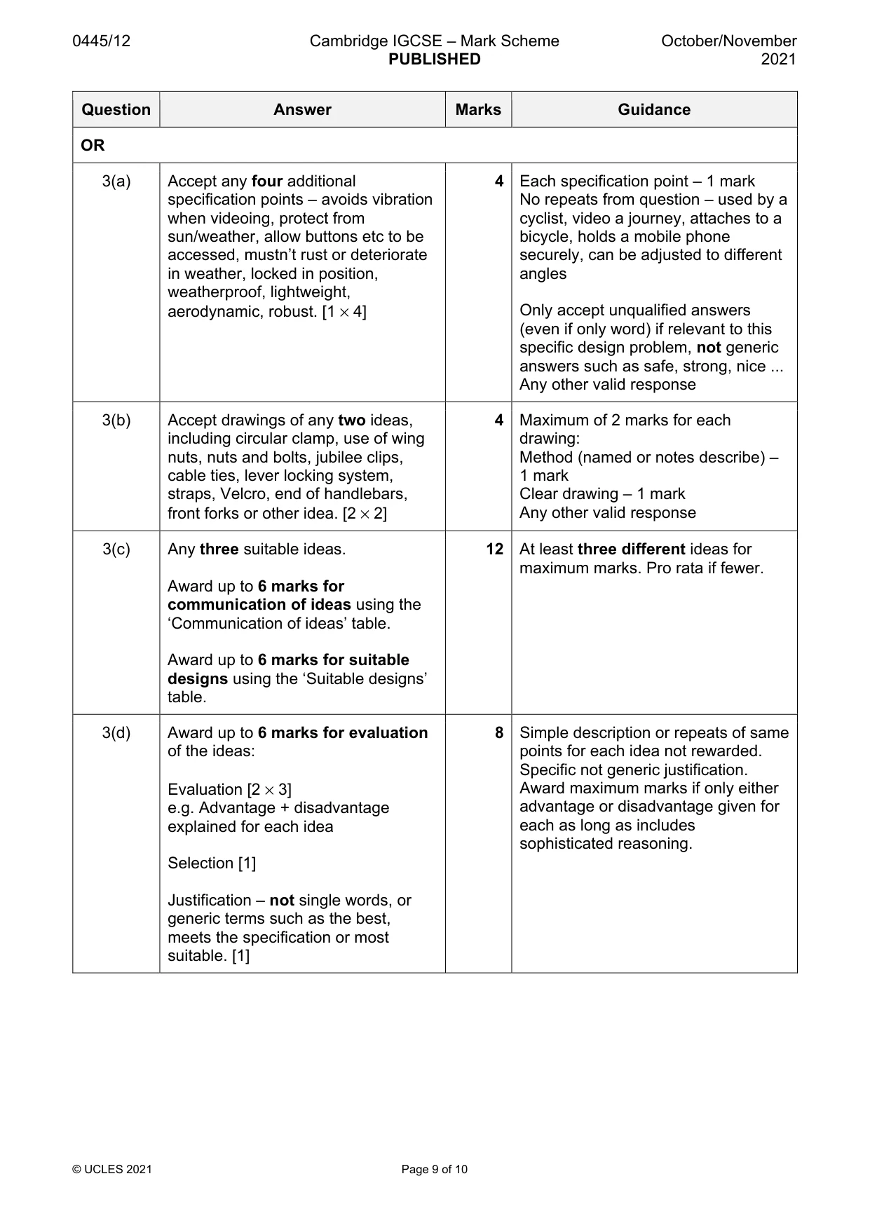 Mark scheme, page 9 of 10