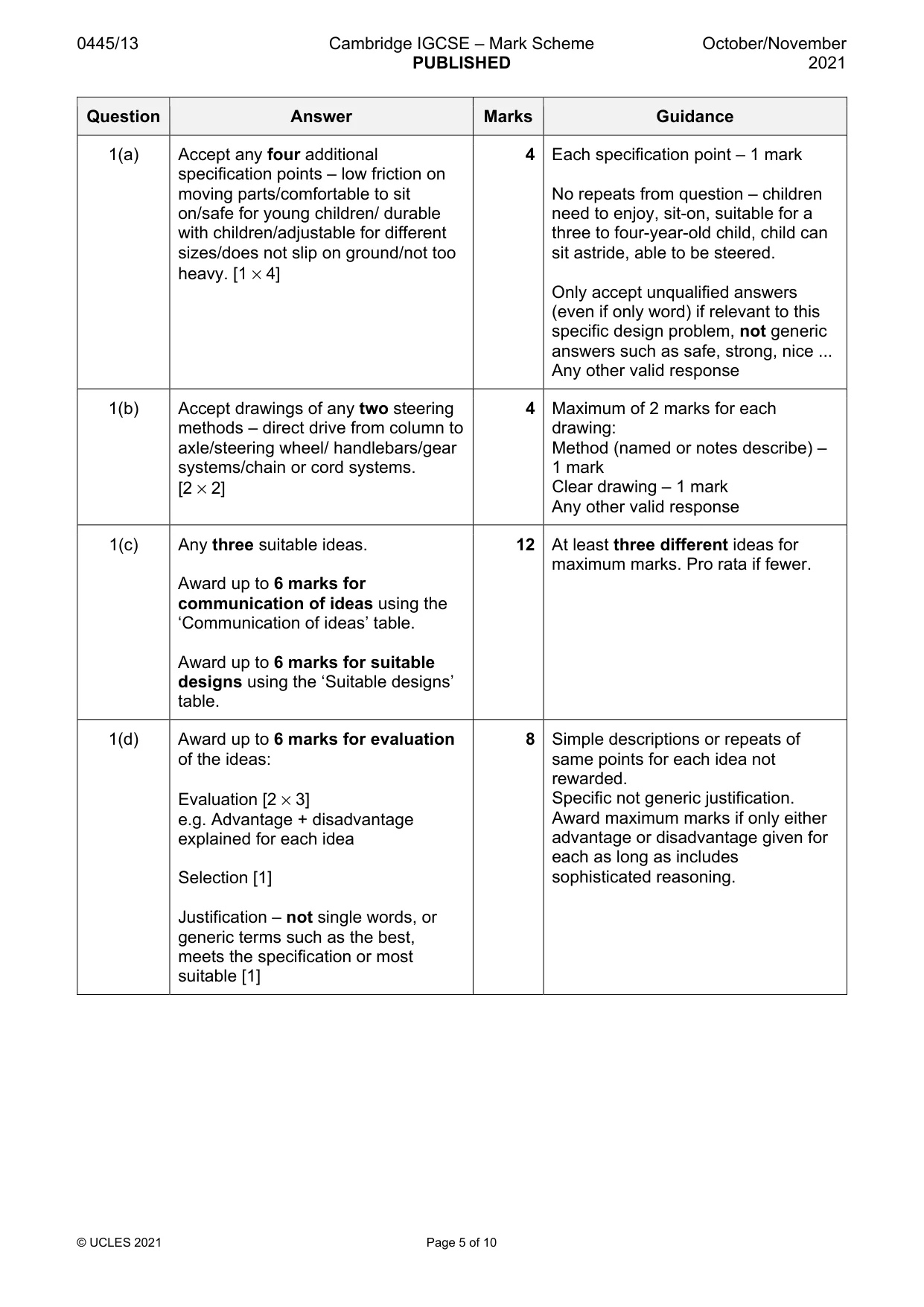Mark scheme, page 5 of 10