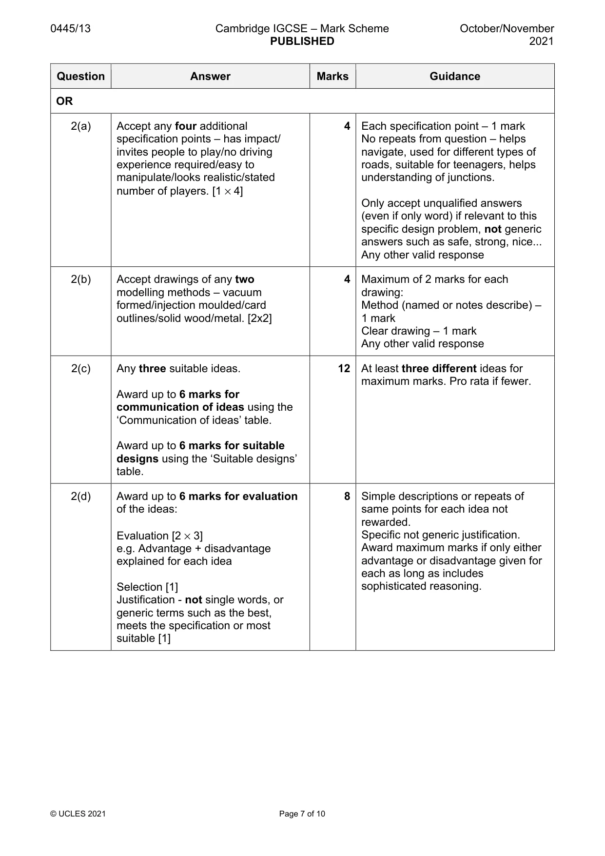 Mark scheme, page 7 of 10