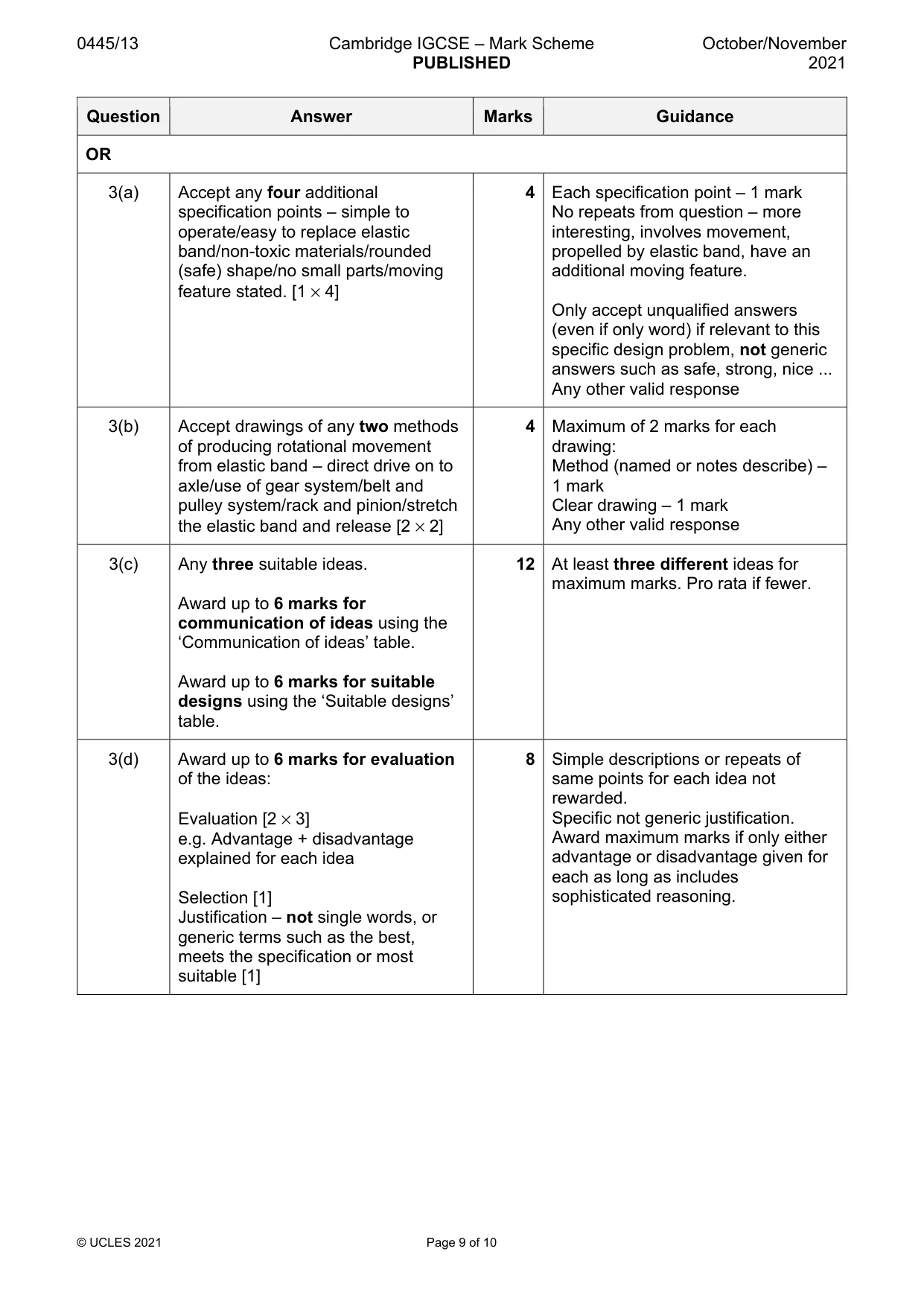 Mark scheme, page 9 of 10