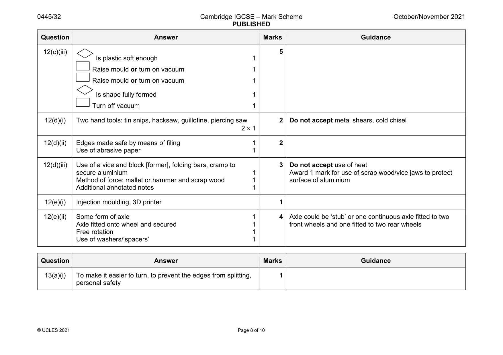 Mark scheme, page 8 of 10