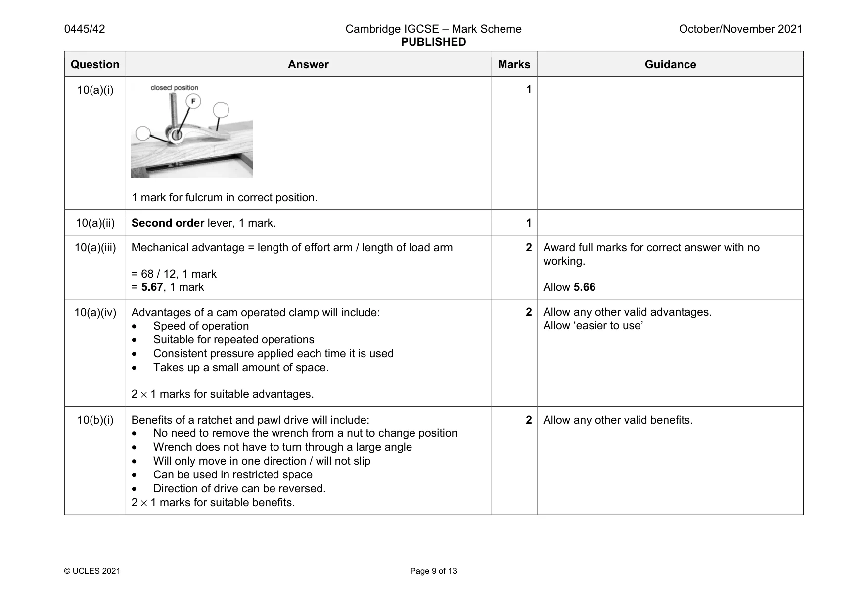 Mark scheme, page 9 of 13