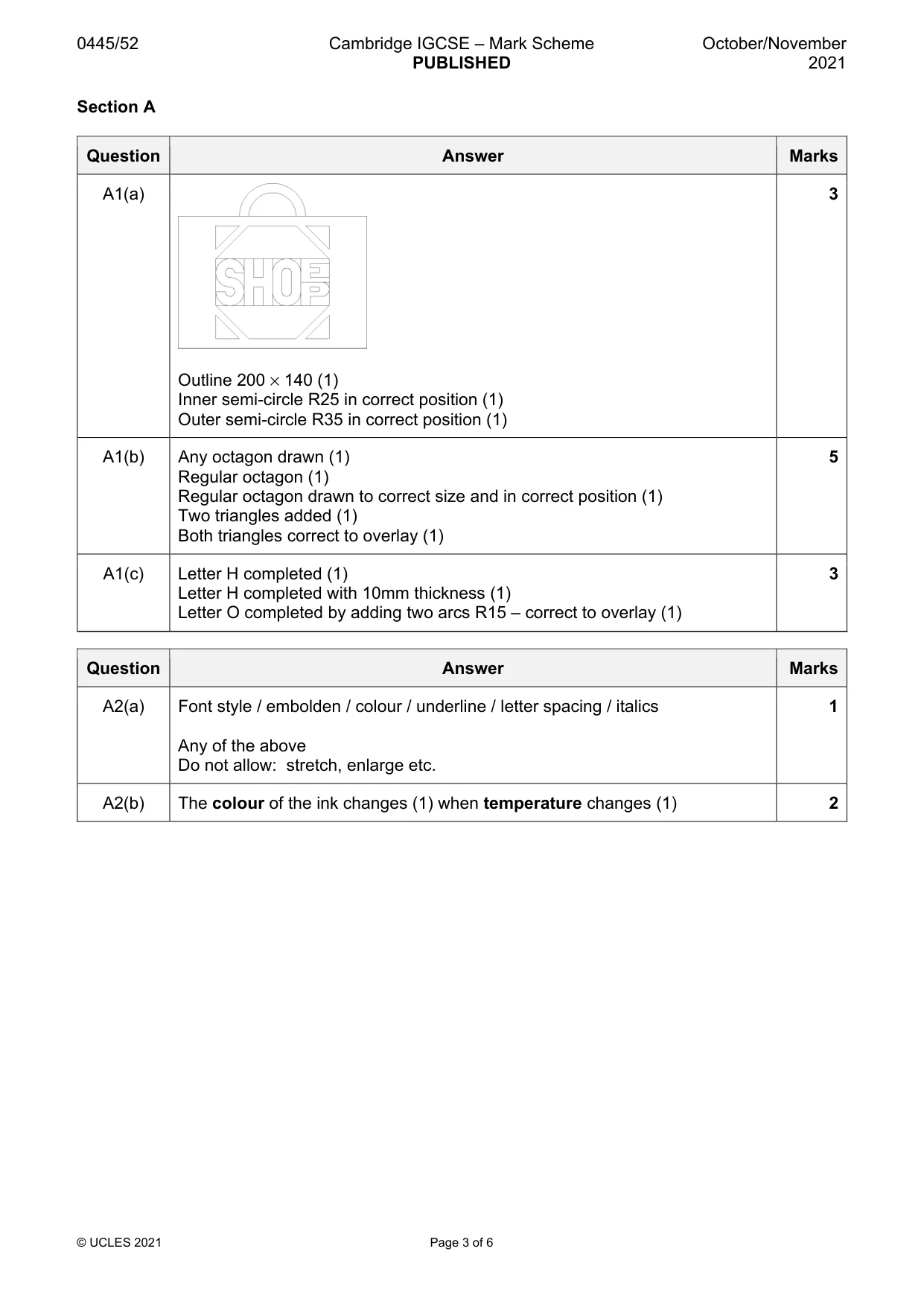 Mark scheme, page 3 of 6