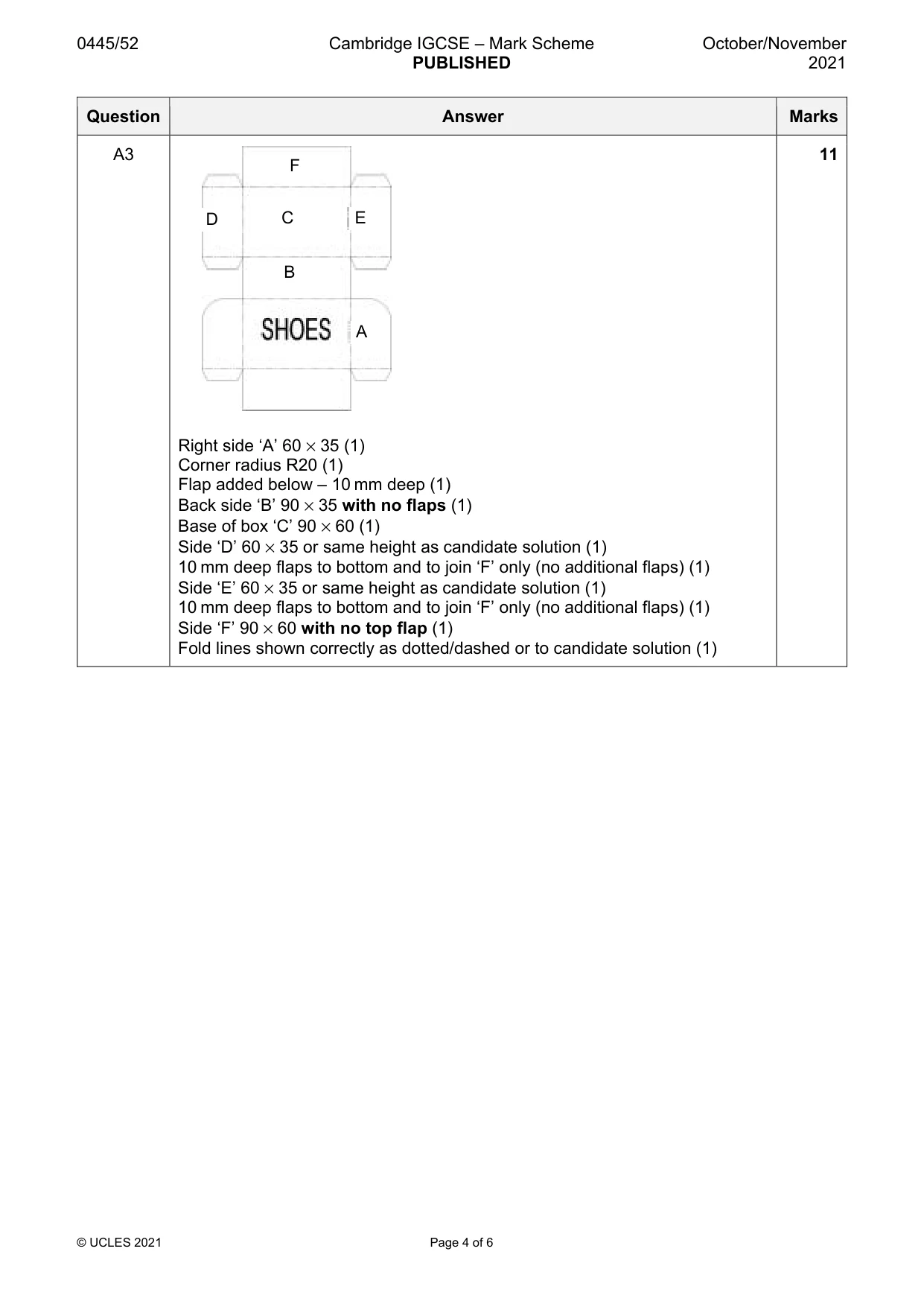Mark scheme, page 4 of 6