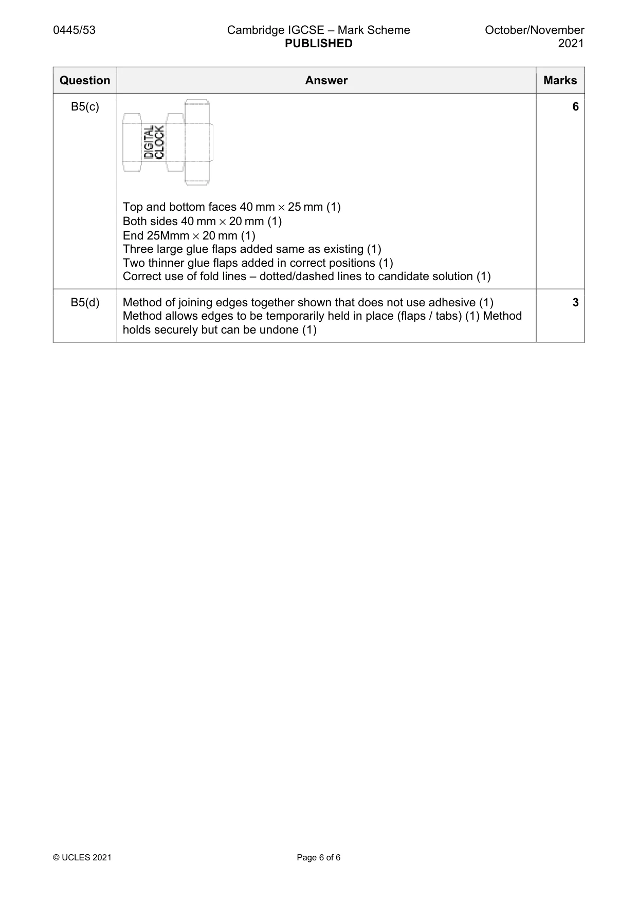 Mark scheme, page 6 of 6