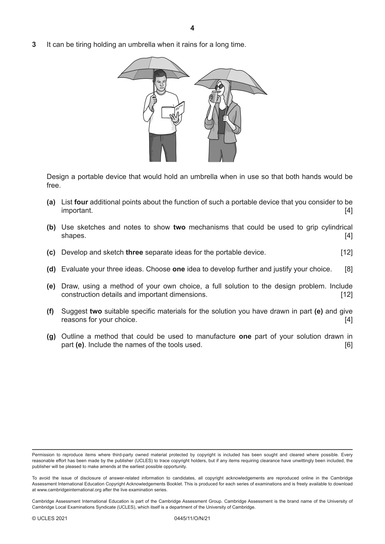 Cambridge IGCSE Design and Technology 0445 2021 Oct/Nov Paper 1 · Variant 1 question paper, page 4 of 4