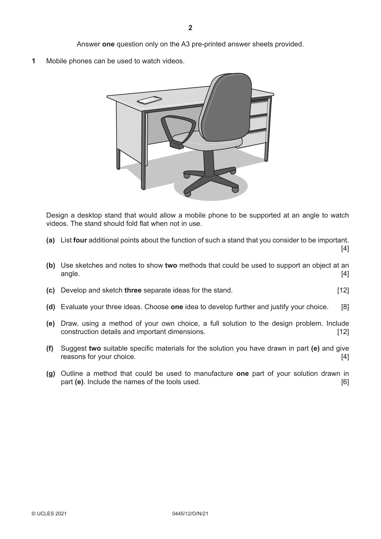 Cambridge IGCSE Design and Technology 0445 2021 Oct/Nov Paper 1 · Variant 2 question paper, page 2 of 4