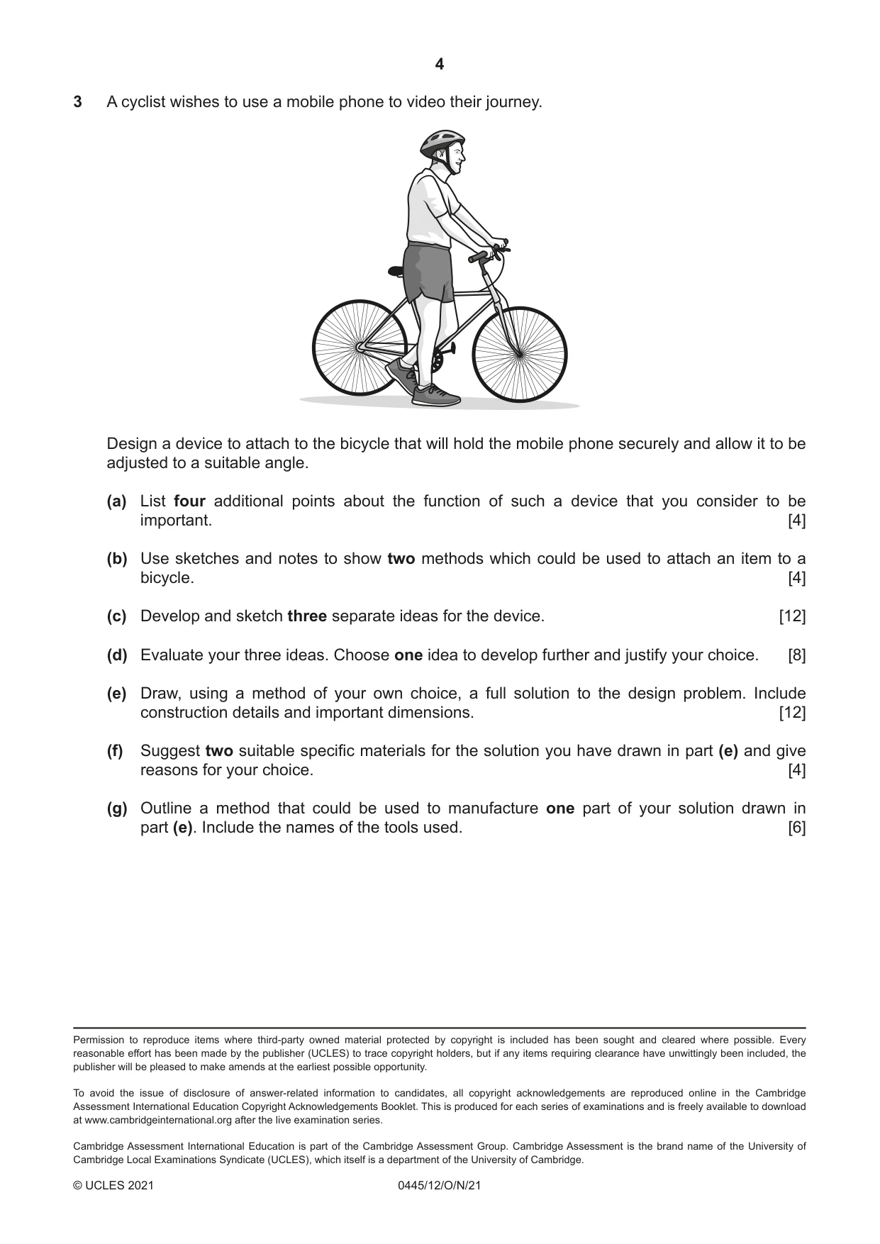 Cambridge IGCSE Design and Technology 0445 2021 Oct/Nov Paper 1 · Variant 2 question paper, page 4 of 4