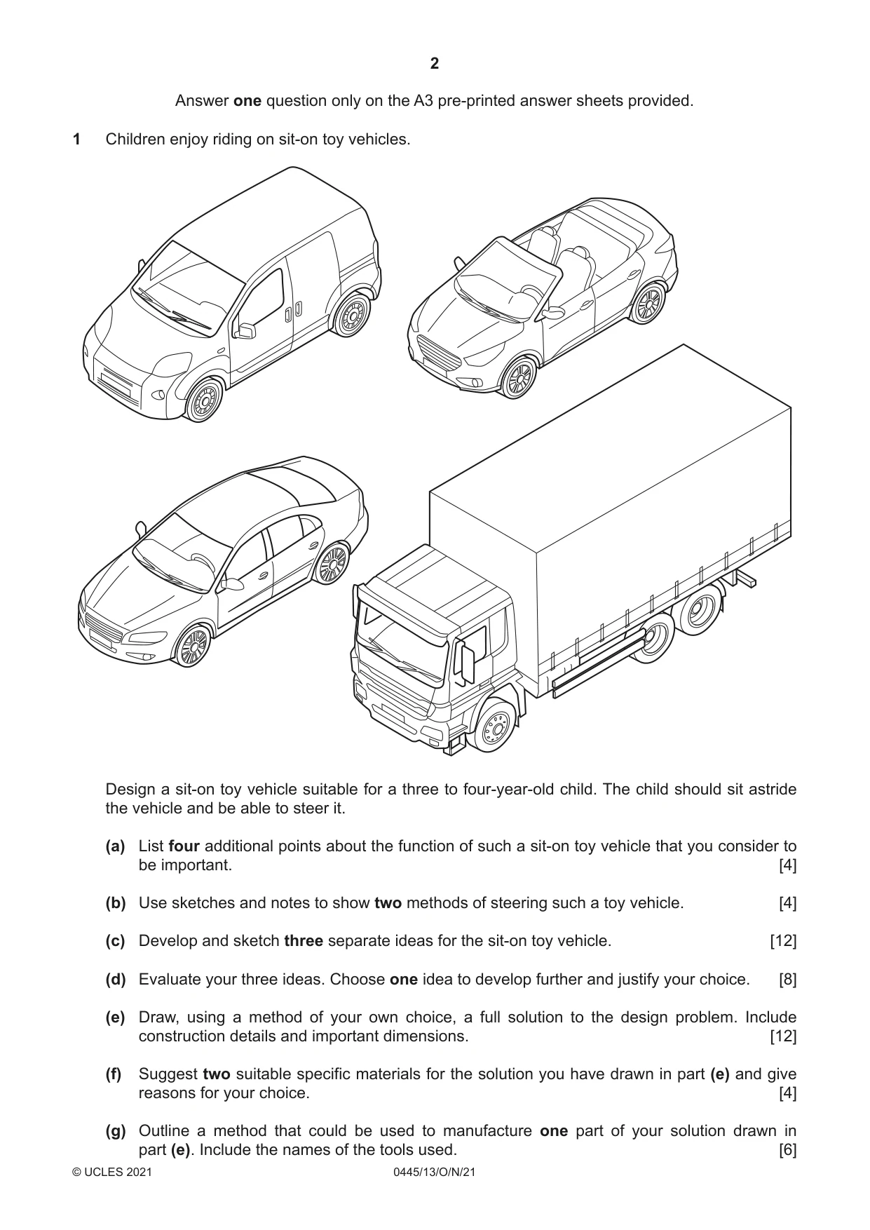 Cambridge IGCSE Design and Technology 0445 2021 Oct/Nov Paper 1 · Variant 3 question paper, page 2 of 4
