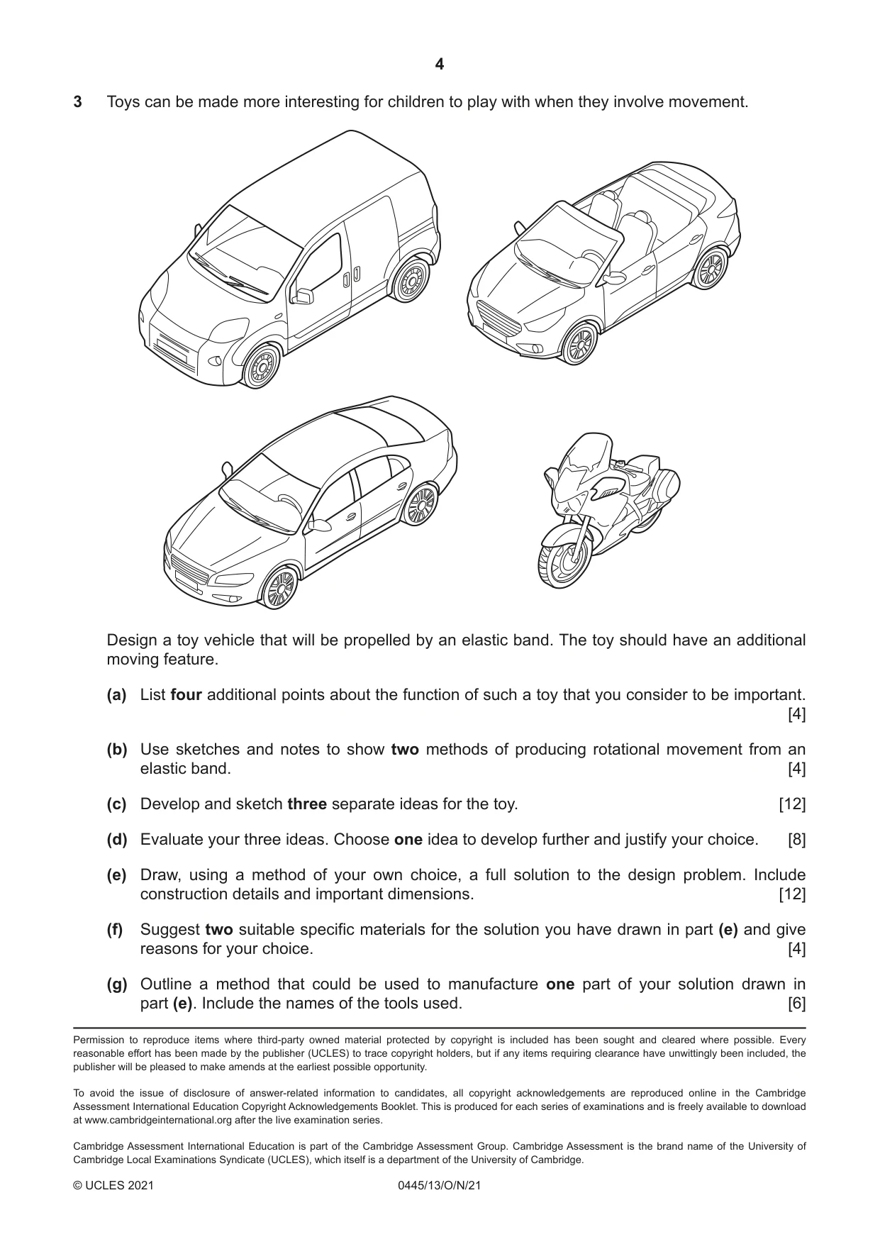 Cambridge IGCSE Design and Technology 0445 2021 Oct/Nov Paper 1 · Variant 3 question paper, page 4 of 4