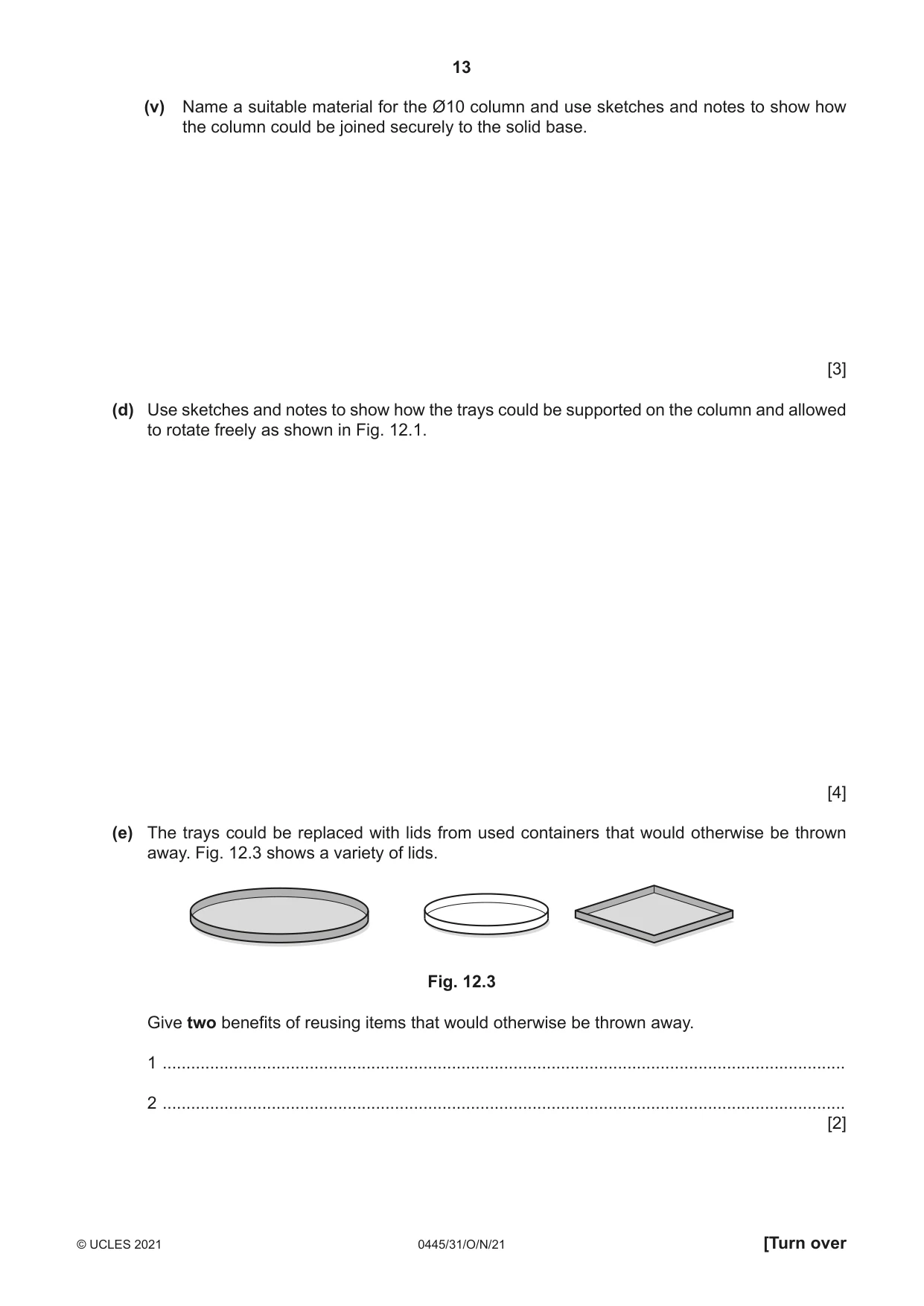 Cambridge IGCSE Design and Technology 0445 2021 Oct/Nov Paper 3 · Variant 1 question paper, page 13 of 20