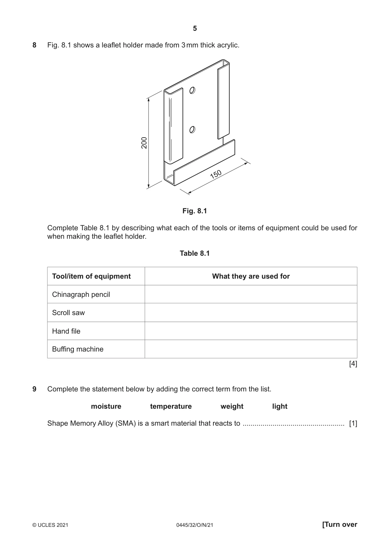 Cambridge IGCSE Design and Technology 0445 2021 Oct/Nov Paper 3 · Variant 2 question paper, page 5 of 20