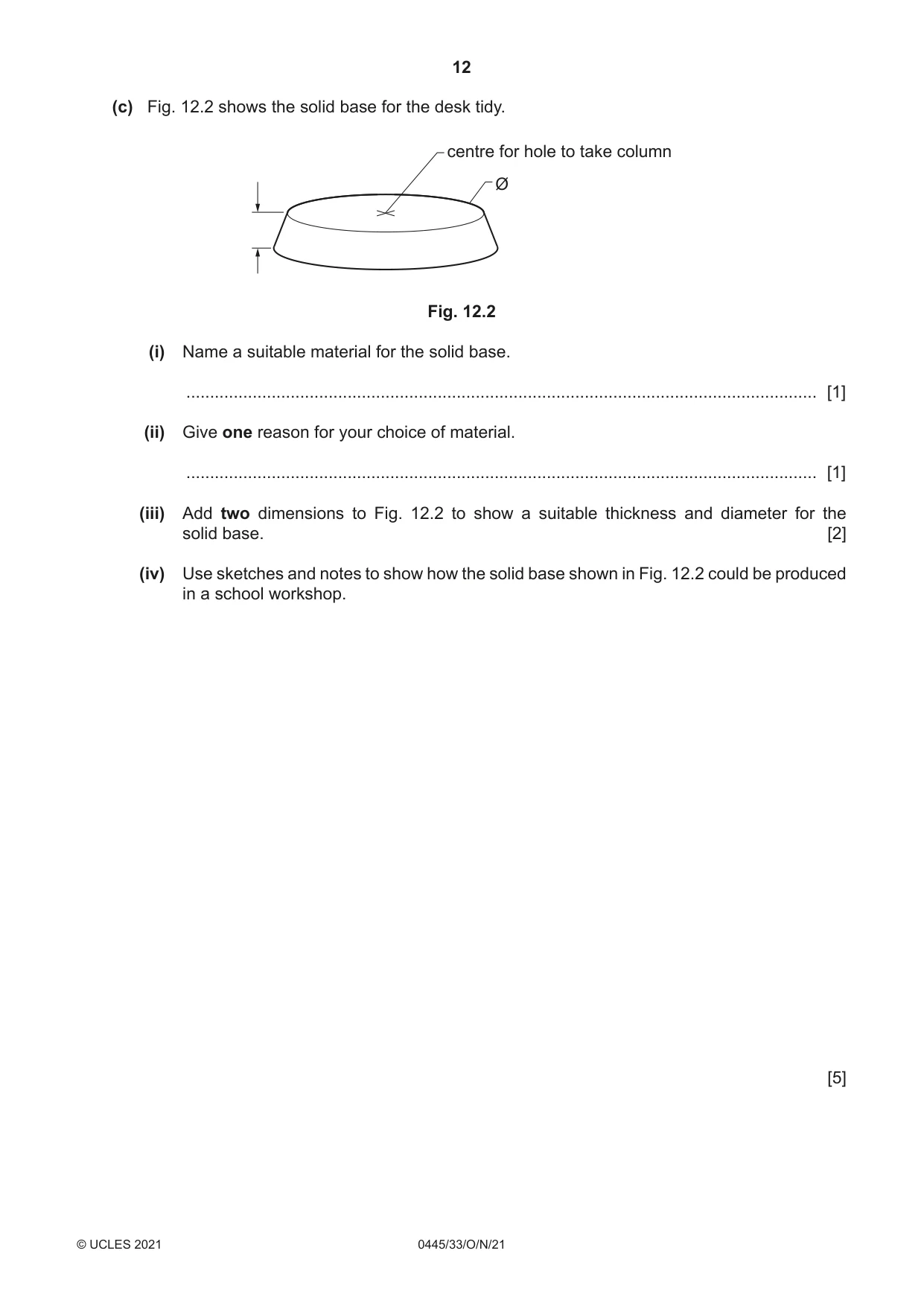 Cambridge IGCSE Design and Technology 0445 2021 Oct/Nov Paper 3 · Variant 3 question paper, page 12 of 20