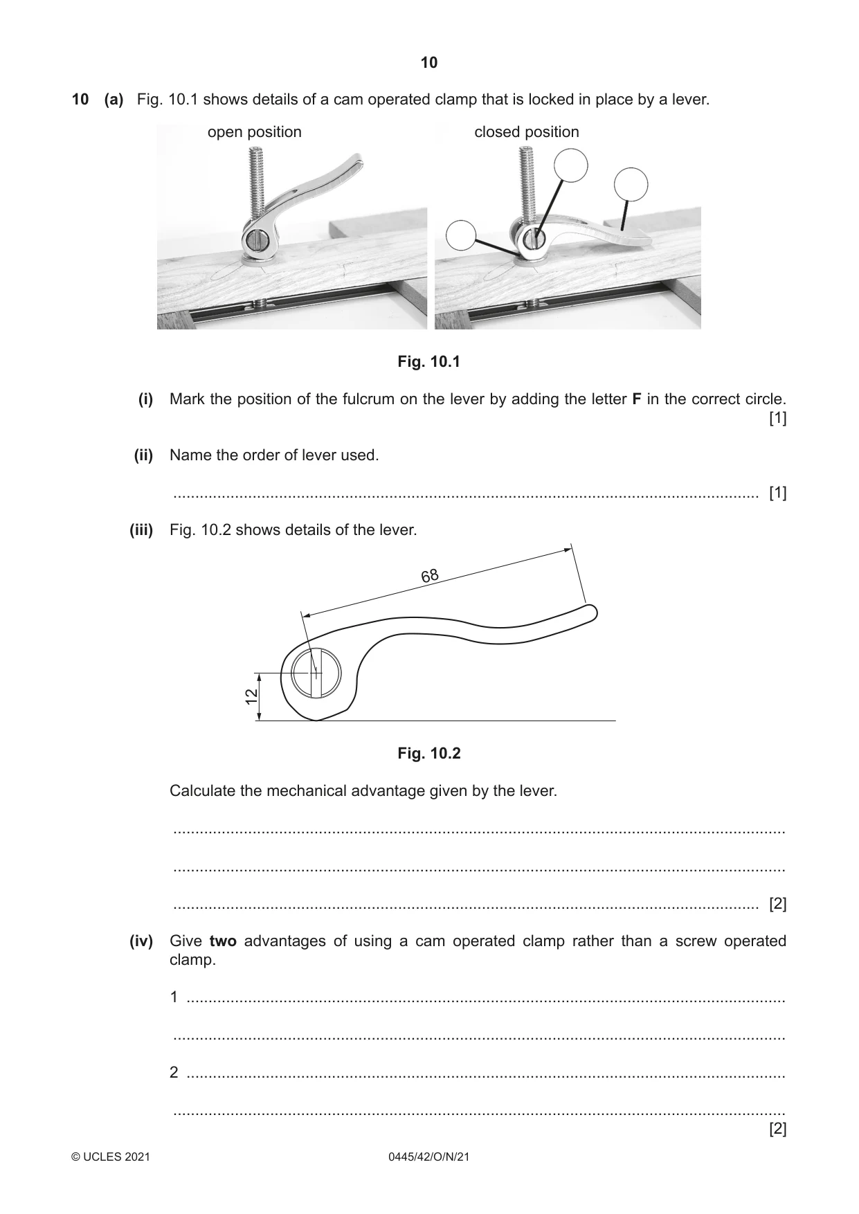 Cambridge IGCSE Design and Technology 0445 2021 Oct/Nov Paper 4 · Variant 2 question paper, page 10 of 20