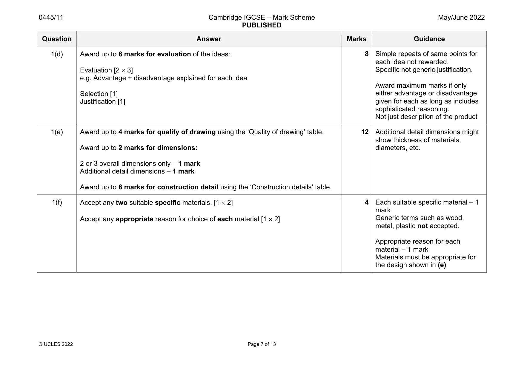 Mark scheme, page 7 of 13