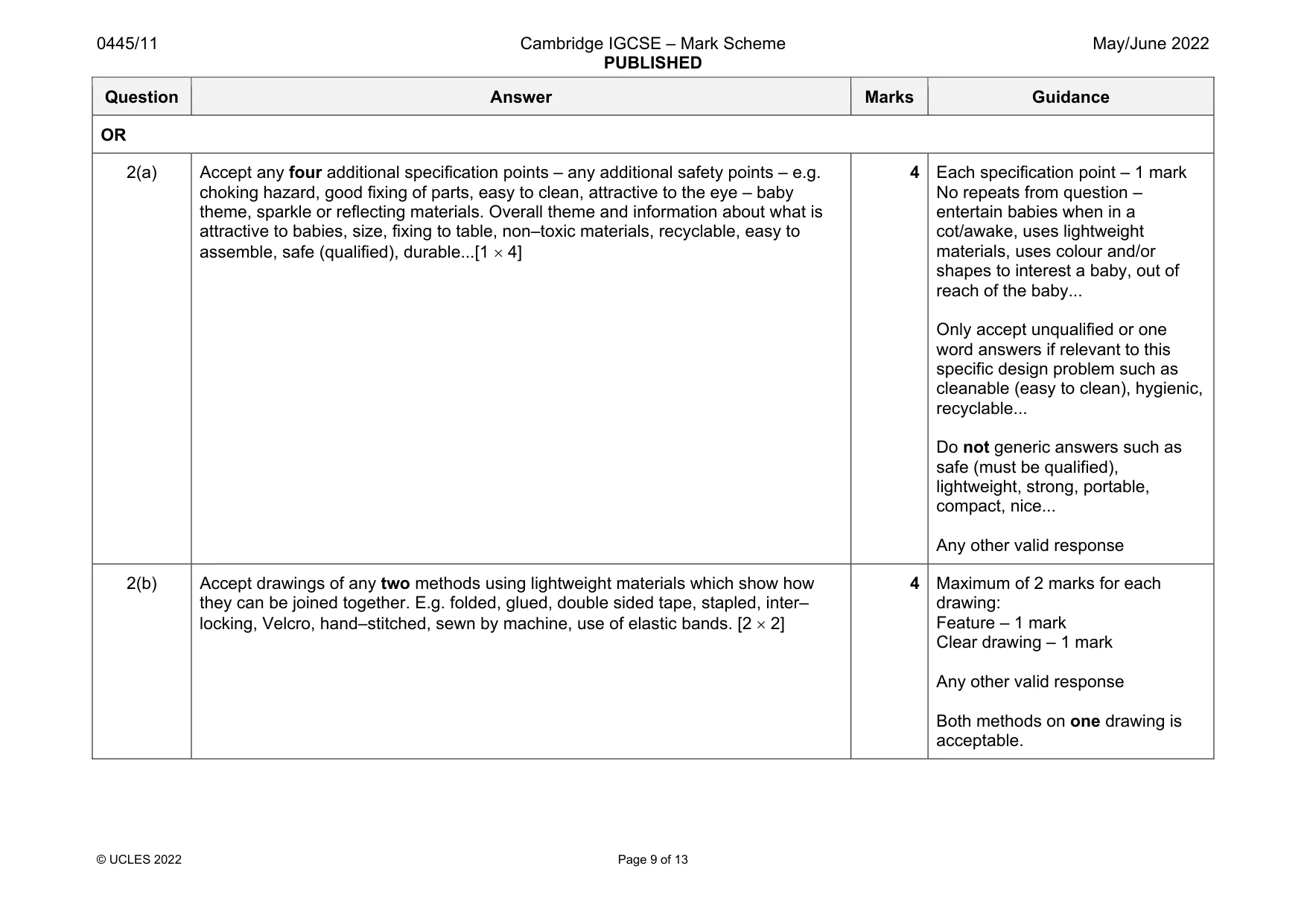 Mark scheme, page 9 of 13