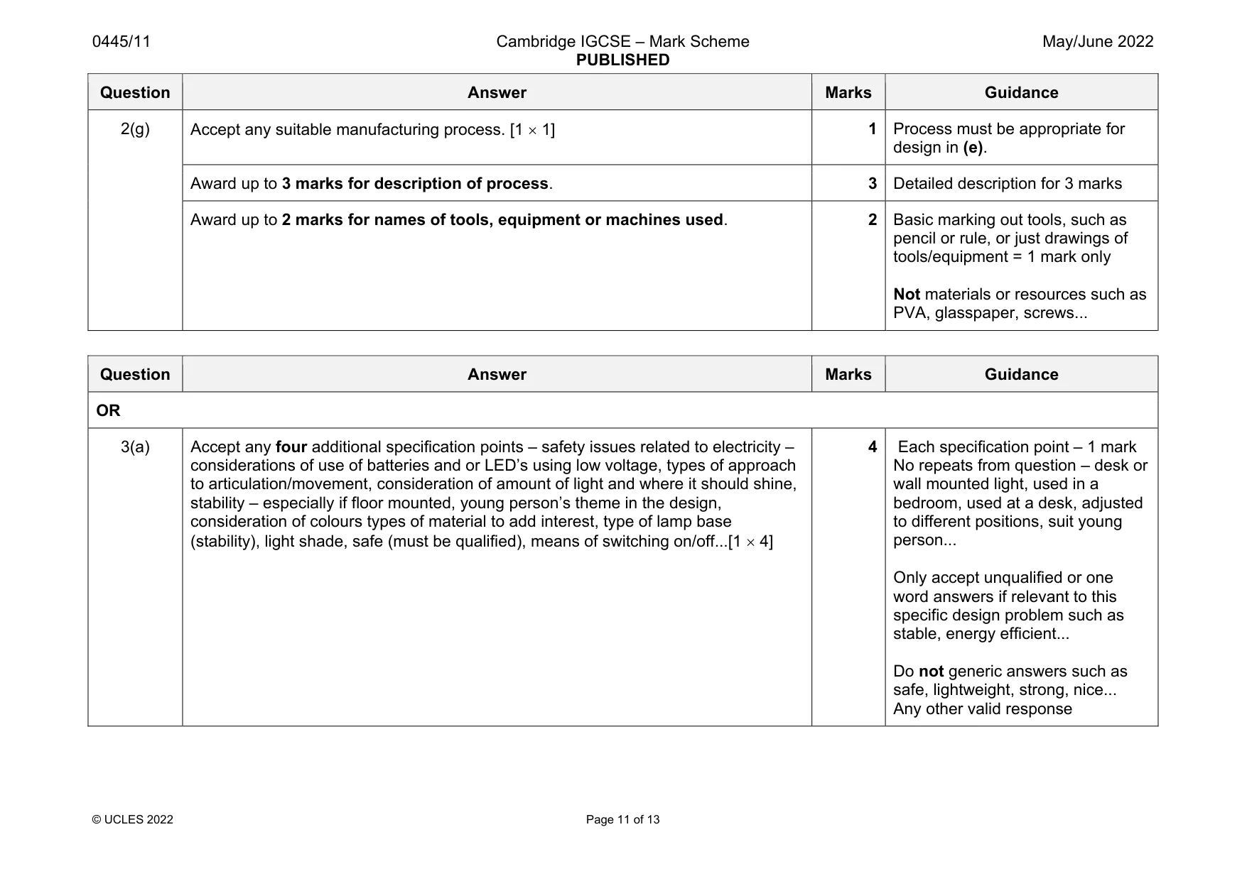 Mark scheme, page 11 of 13