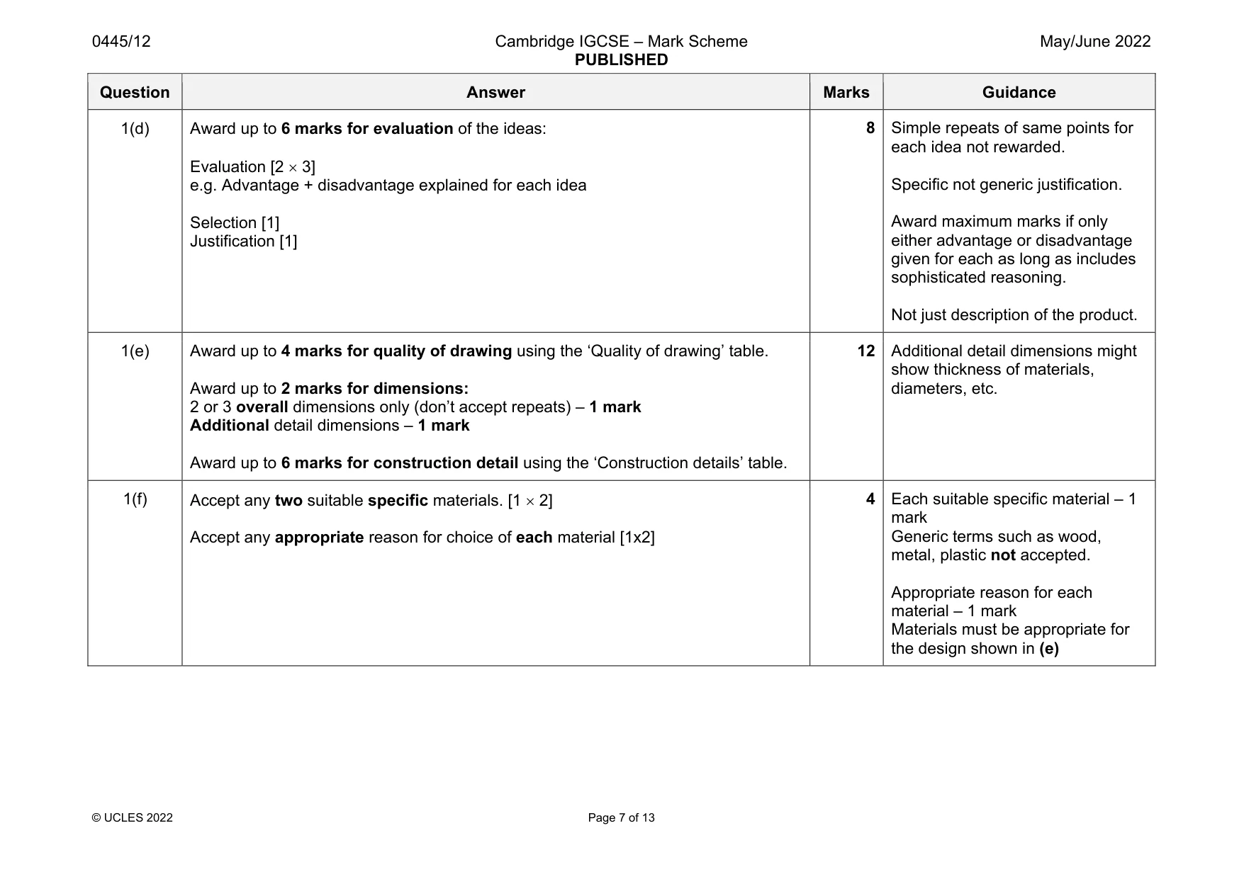 Mark scheme, page 7 of 13