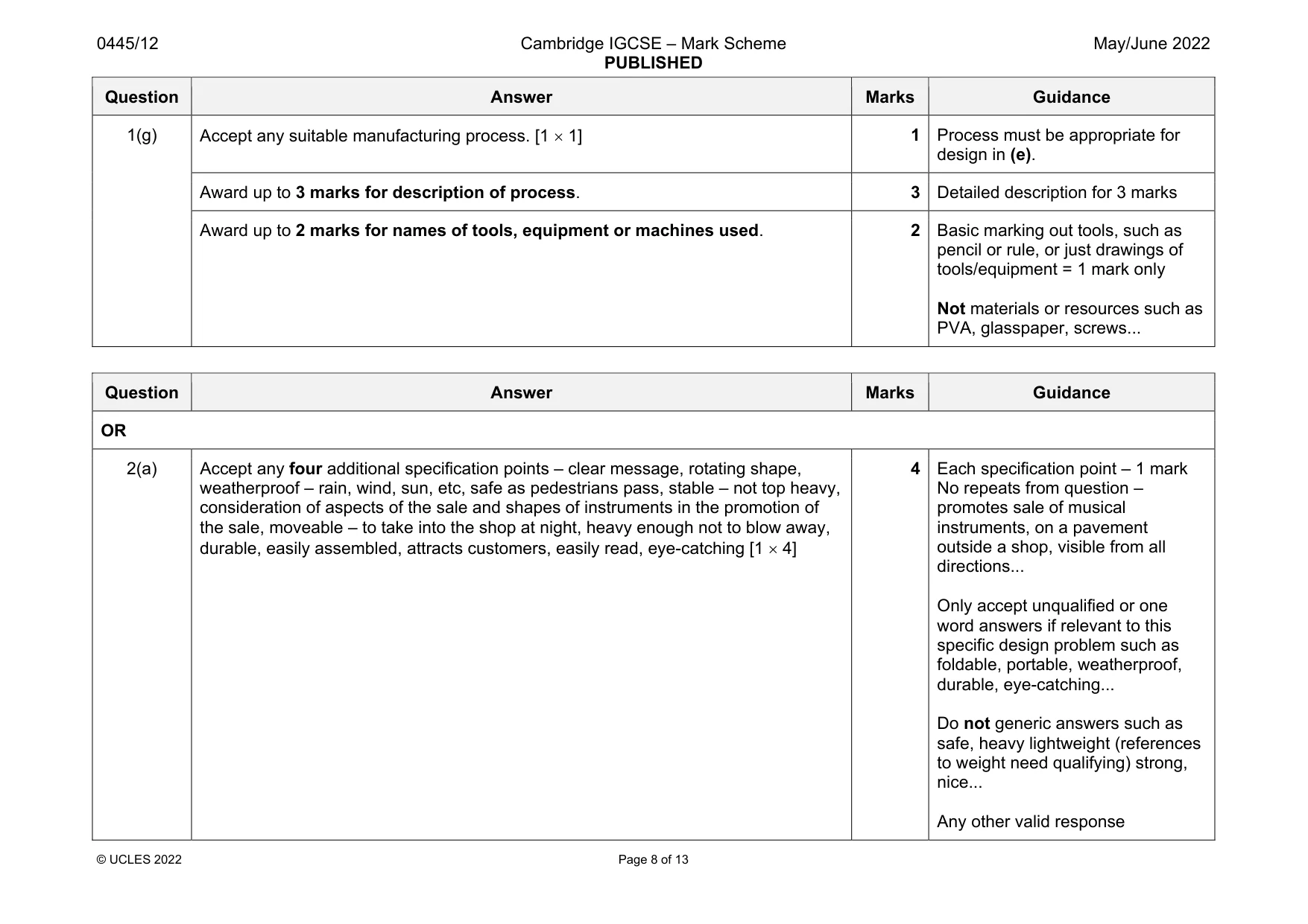 Mark scheme, page 8 of 13