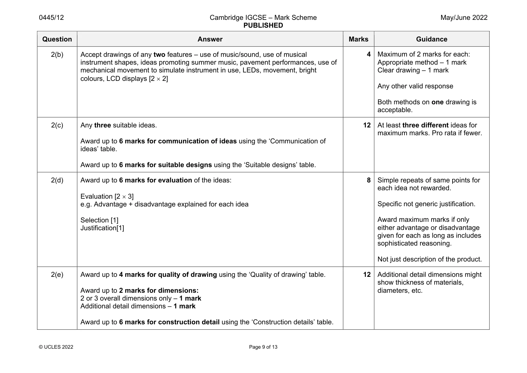 Mark scheme, page 9 of 13