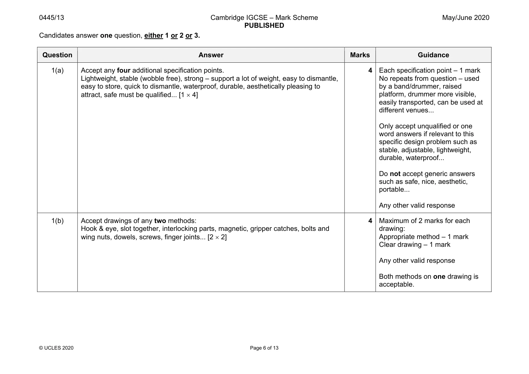 Mark scheme, page 6 of 13