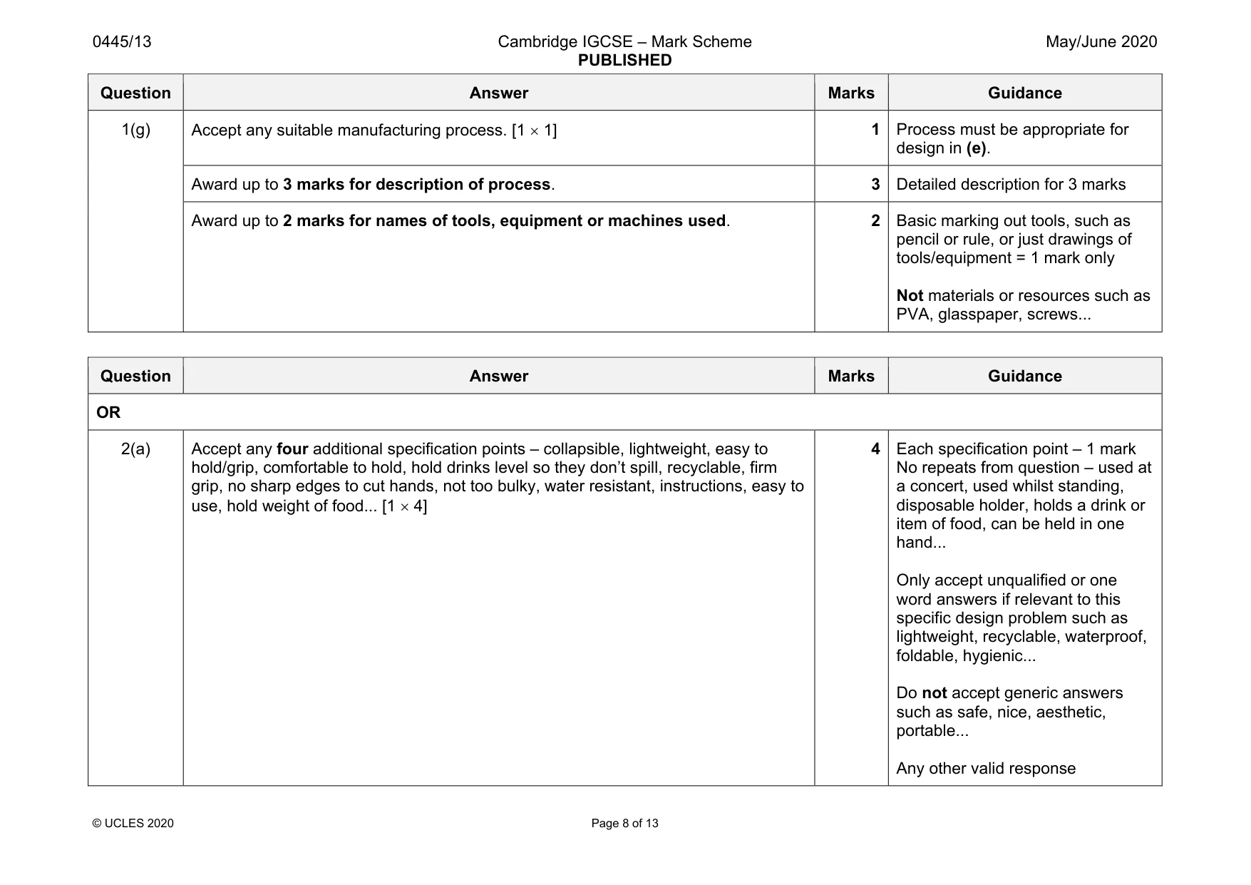 Mark scheme, page 8 of 13