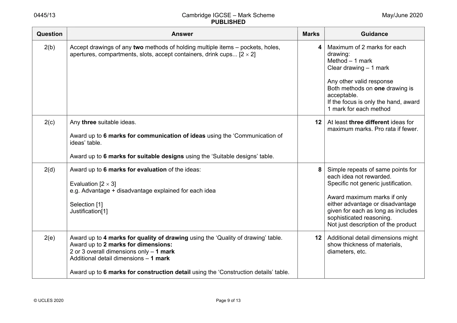 Mark scheme, page 9 of 13